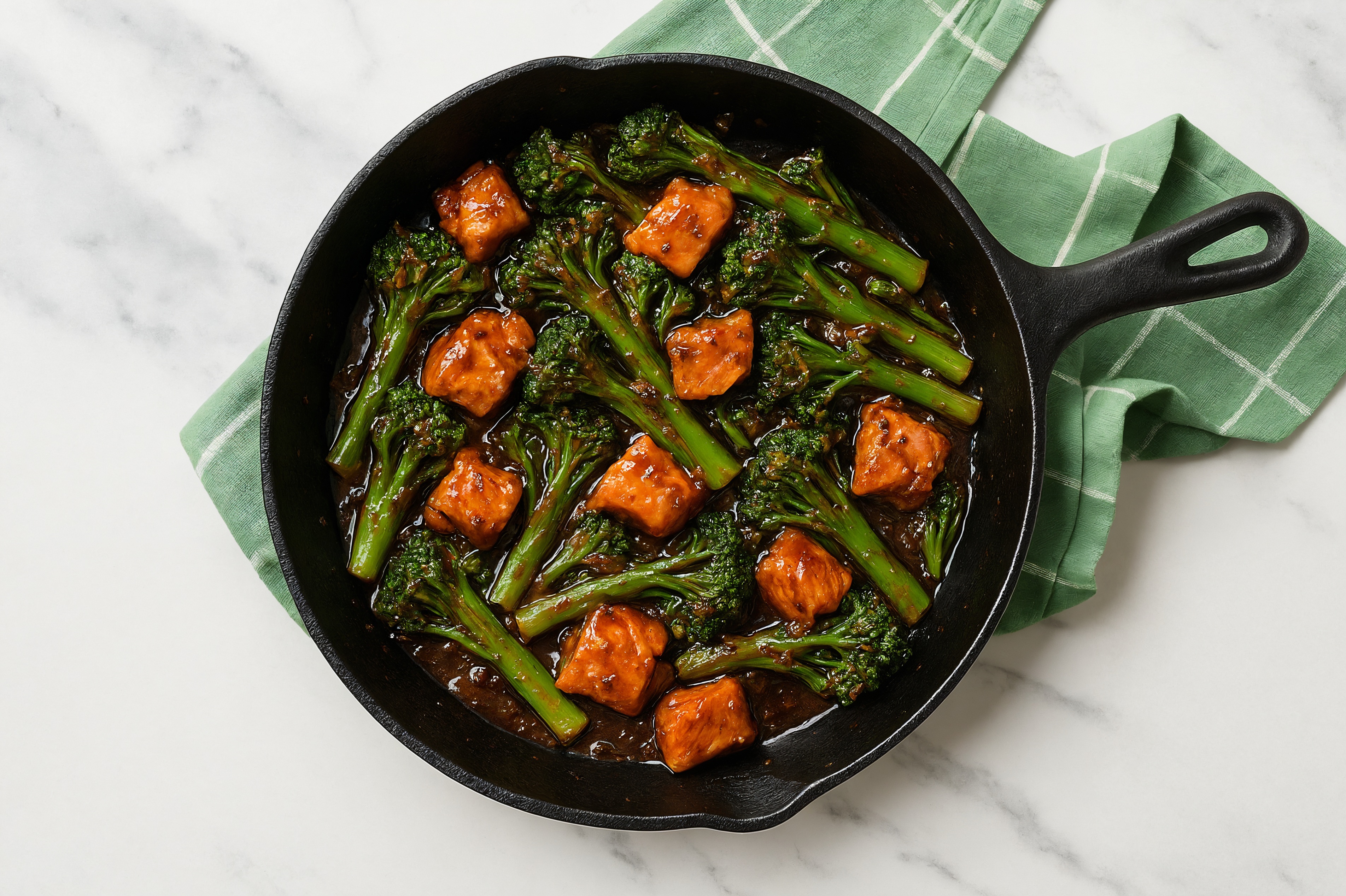 Tangy Pepper Sockeye Salmon Stir-Fry with Baby Broccoli