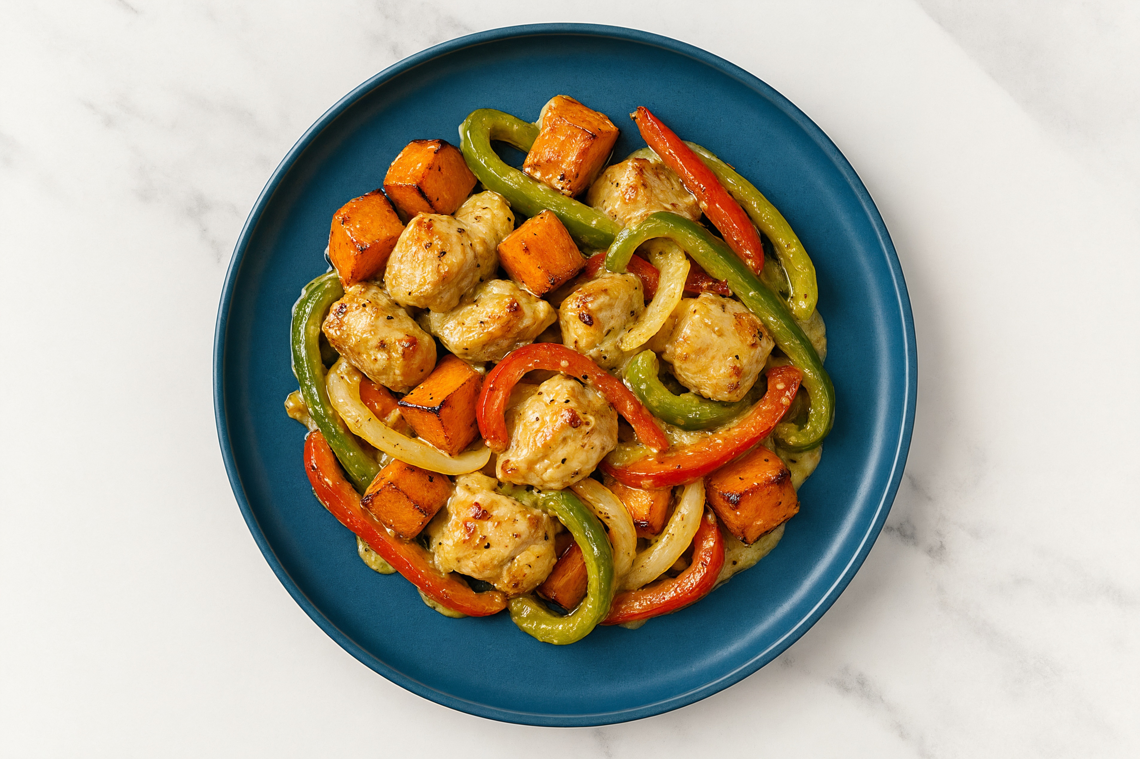 Sheet Pan Tahini-Chicken with Sweet Potatoes & Peppers