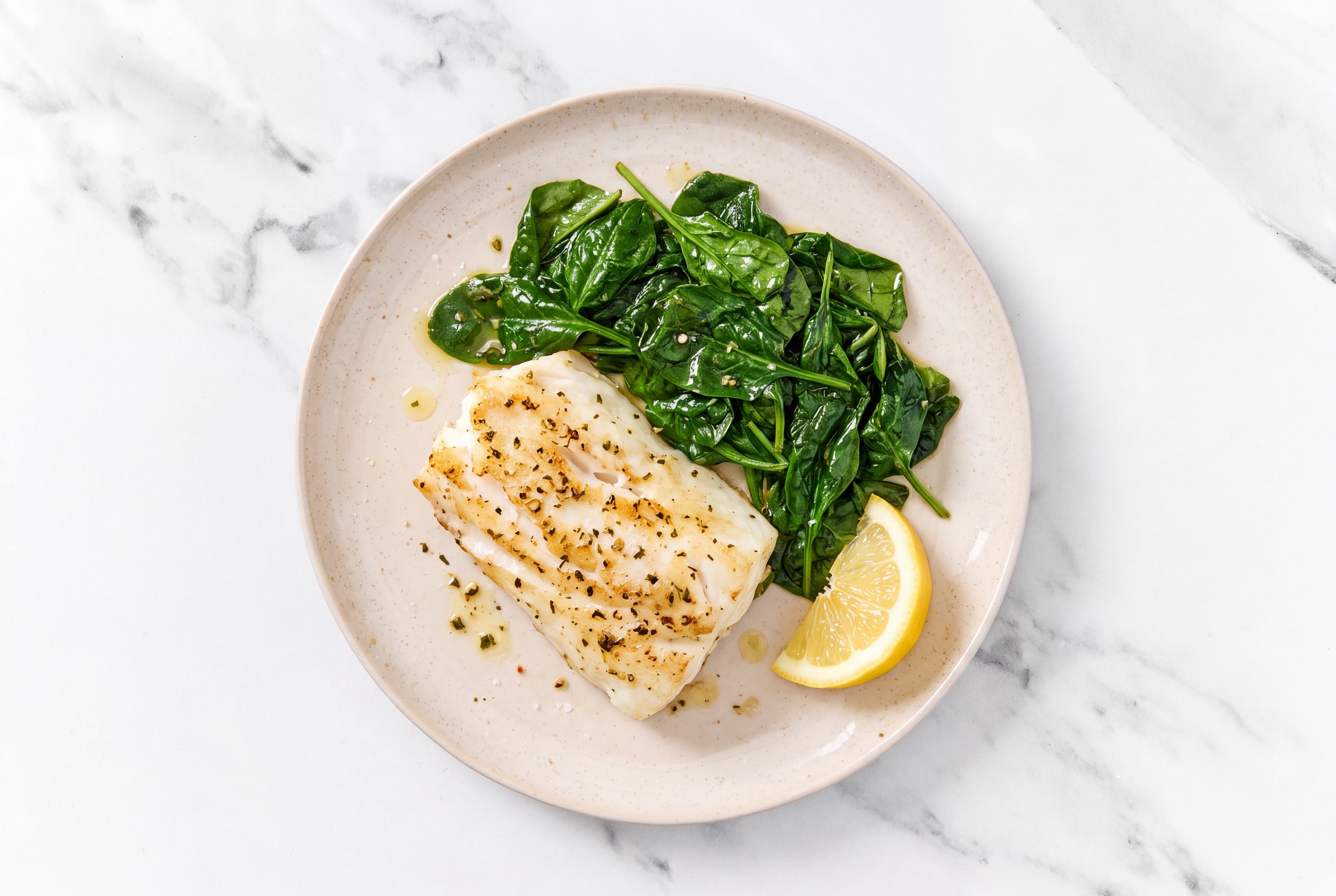 Garlic Herb Halibut + Lemony Baby Spinach