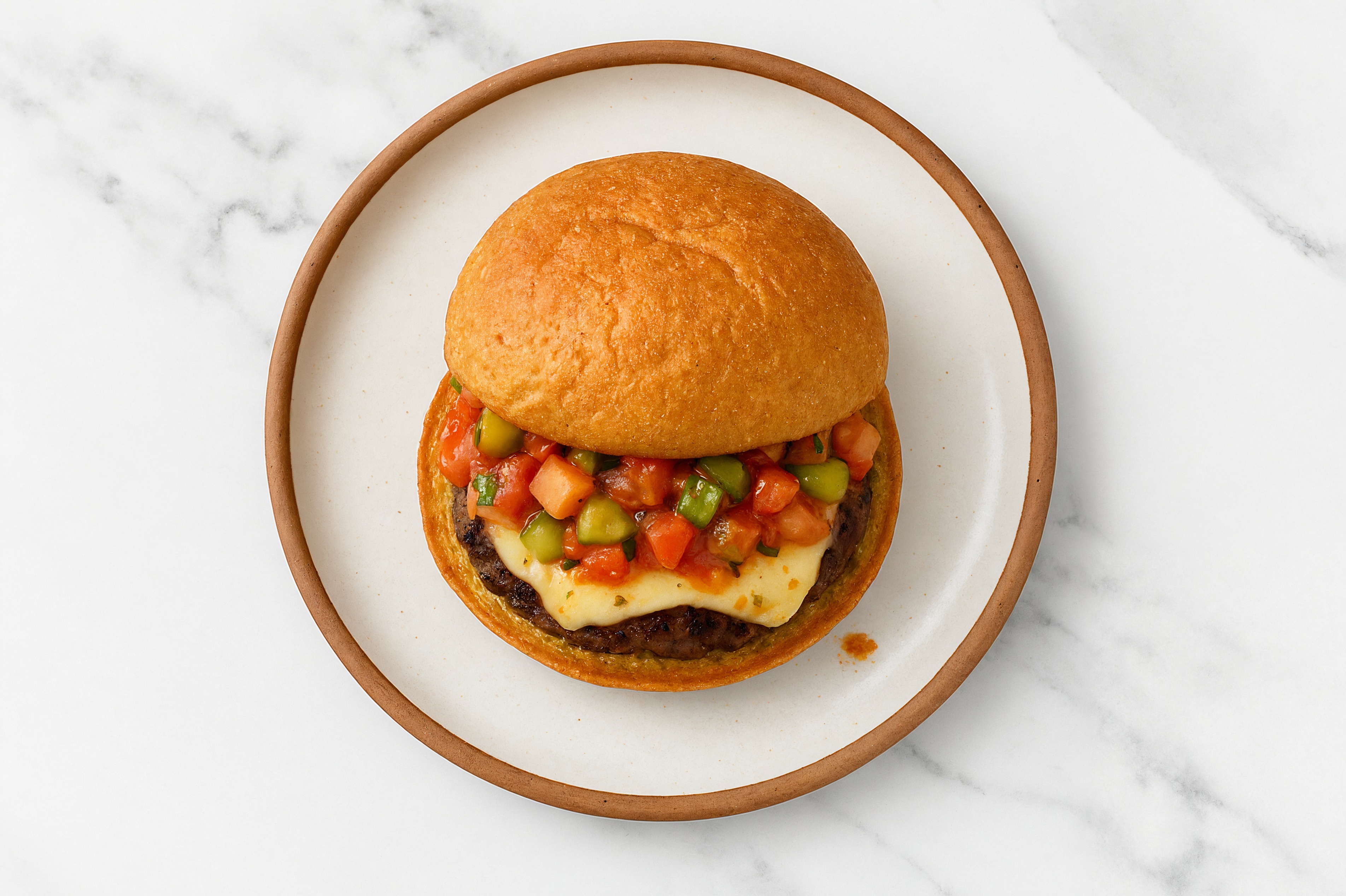 Bison Burger on Gluten-Free Bun with Salsa & Pepper Jack