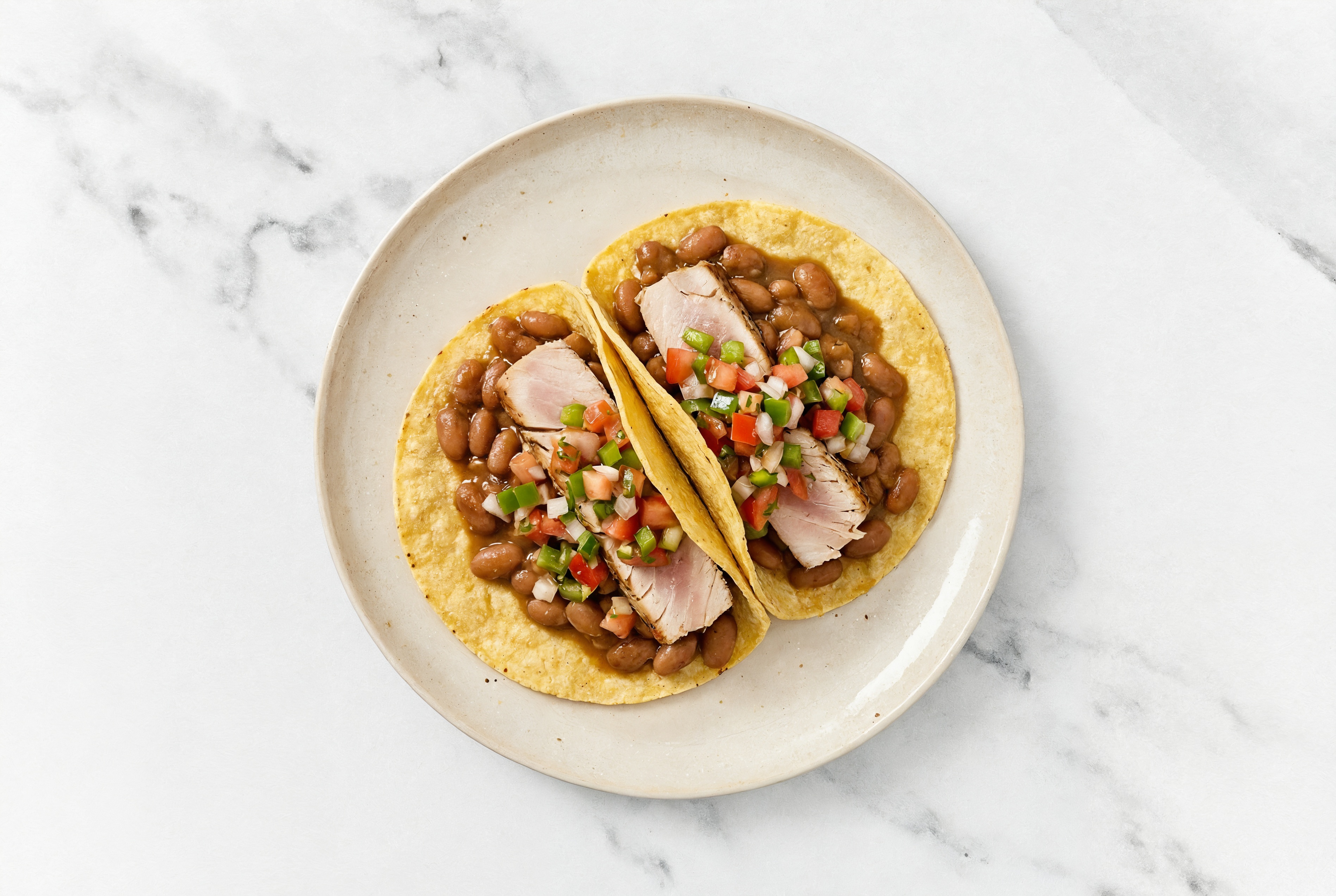 Herby Cowboy Bean Tacos with Seared Tuna & Fresh Salsa