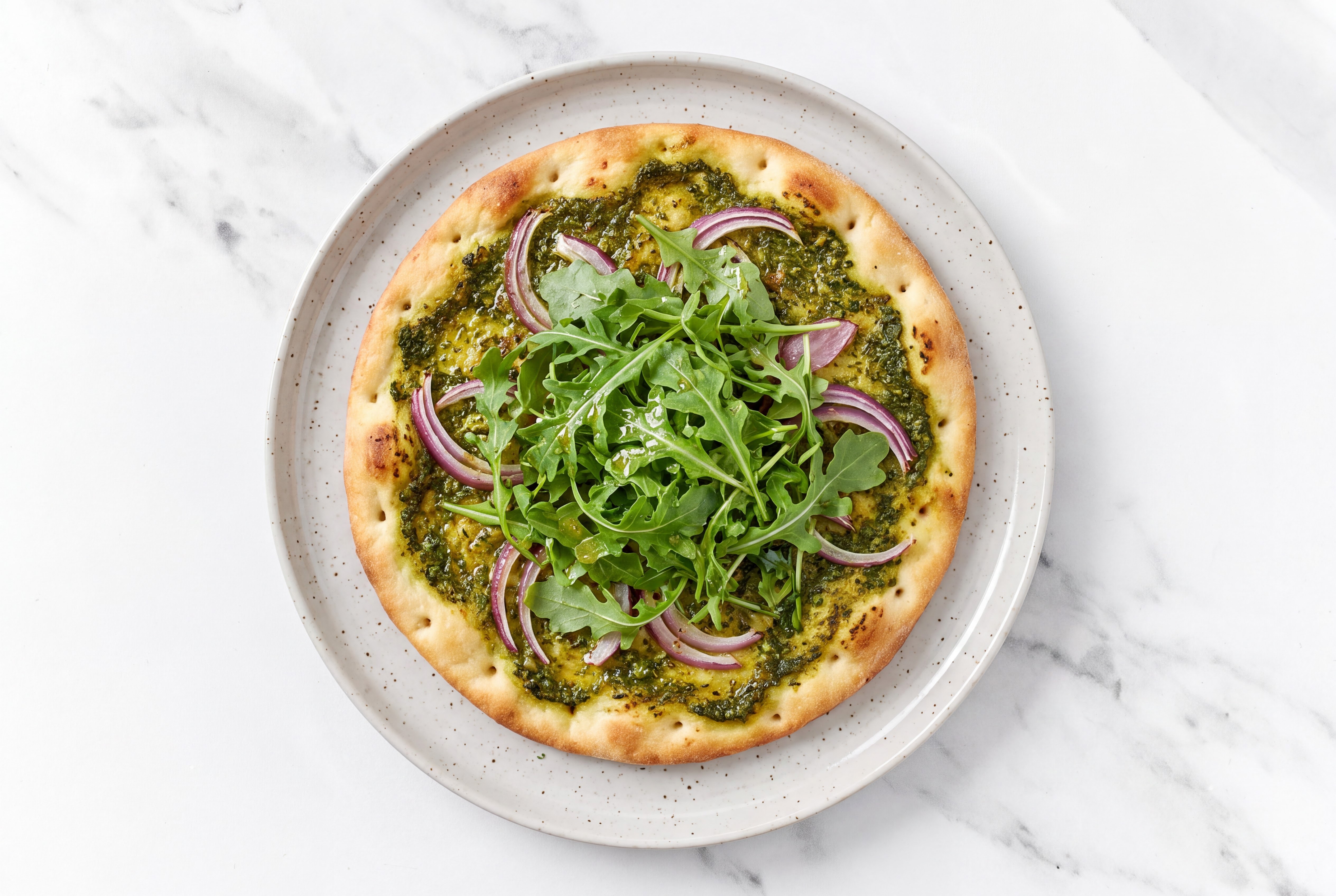 Herby Onion + Arugula Pesto Flatbread