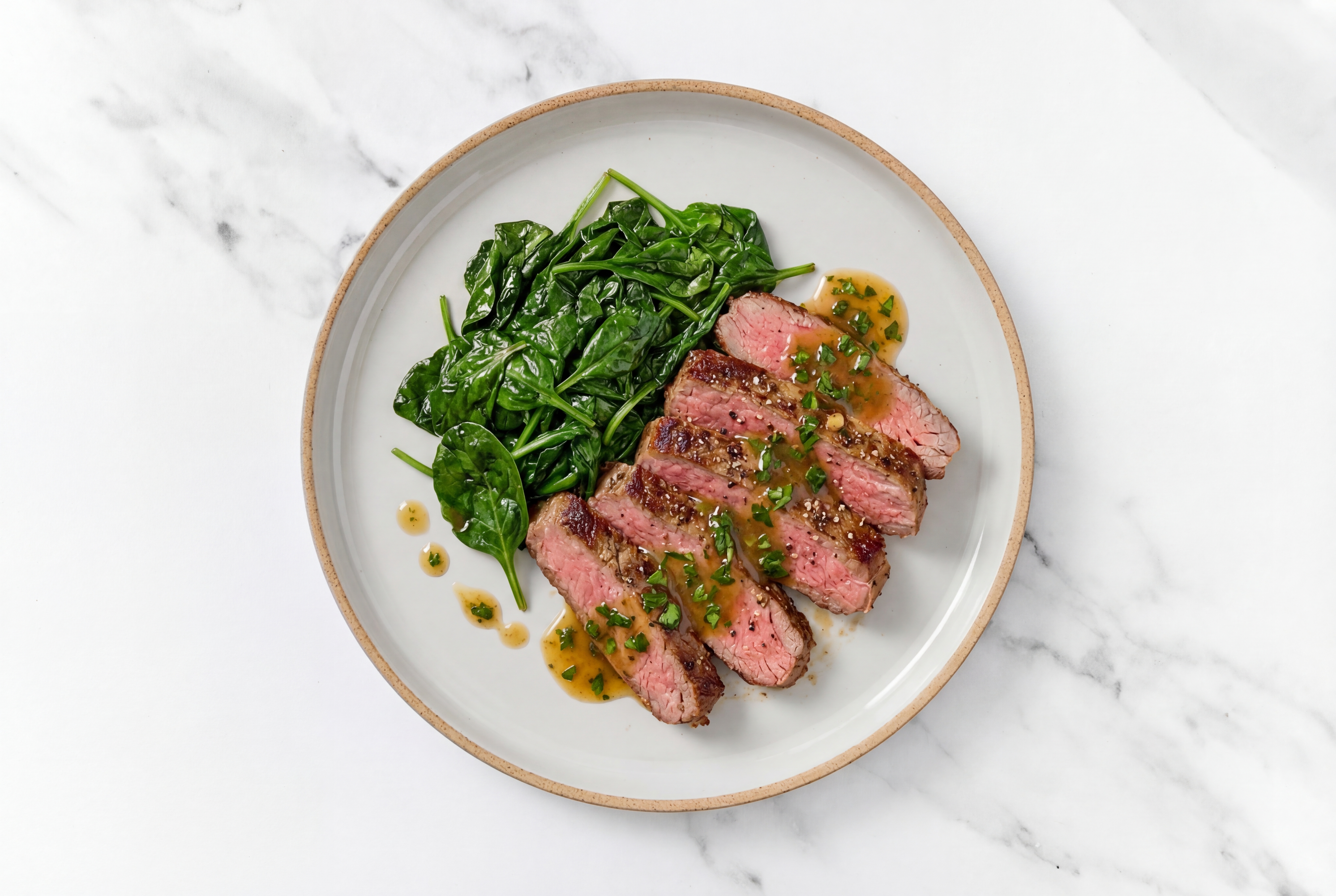 Savory Steakhouse Style Herby Flank + Baby Spinach