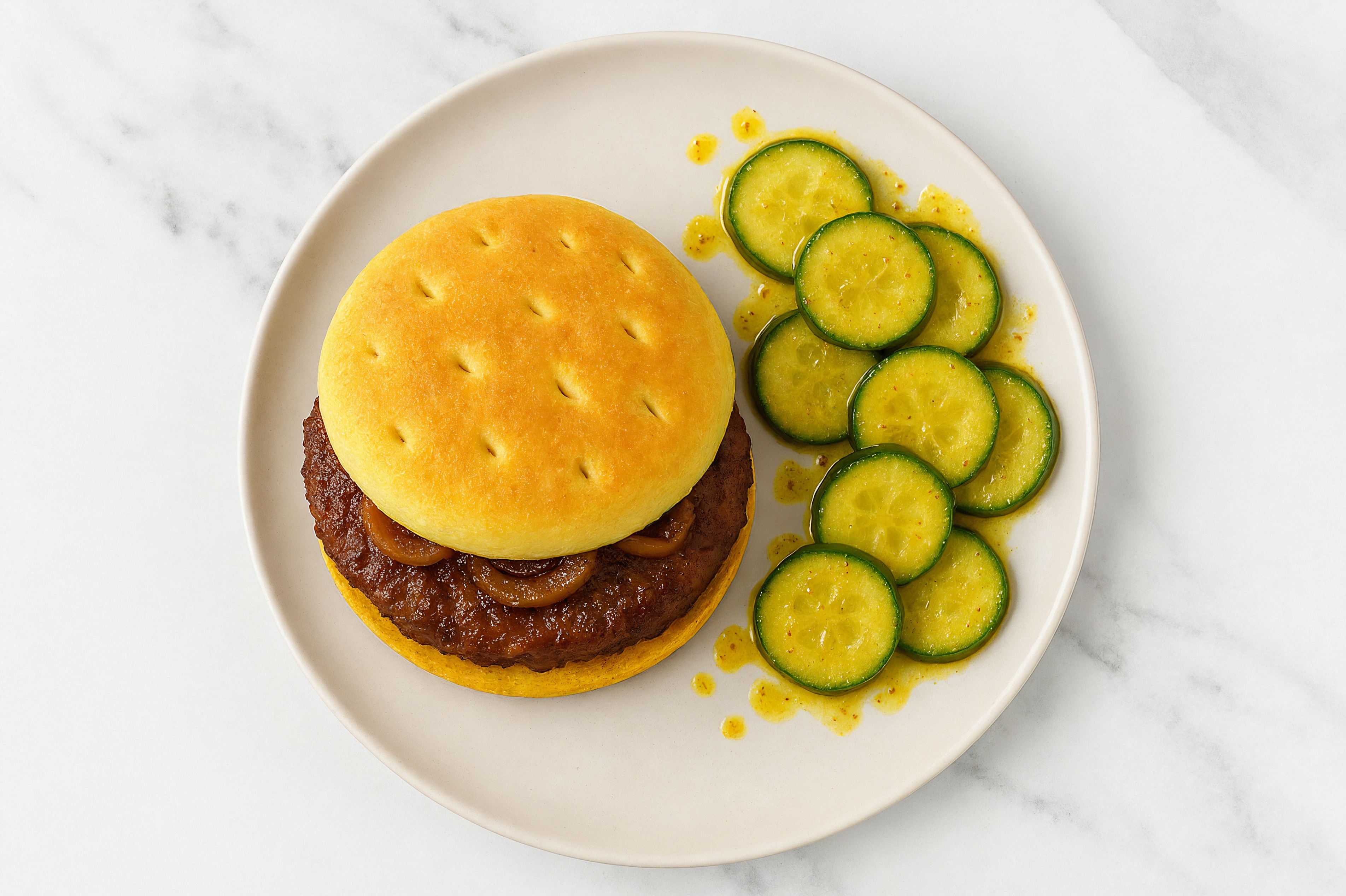 Curry Onion Burger + Cucumber Salad with Ground Beef Patties