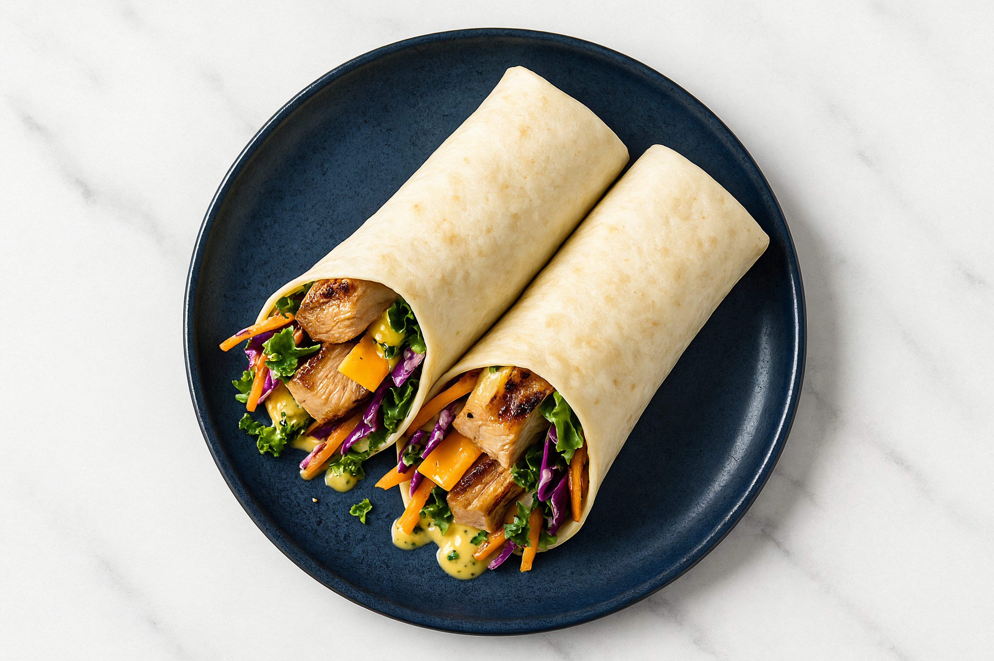 Herby Pork Tenderloin + Cheddar Wraps with Rainbow Veggies