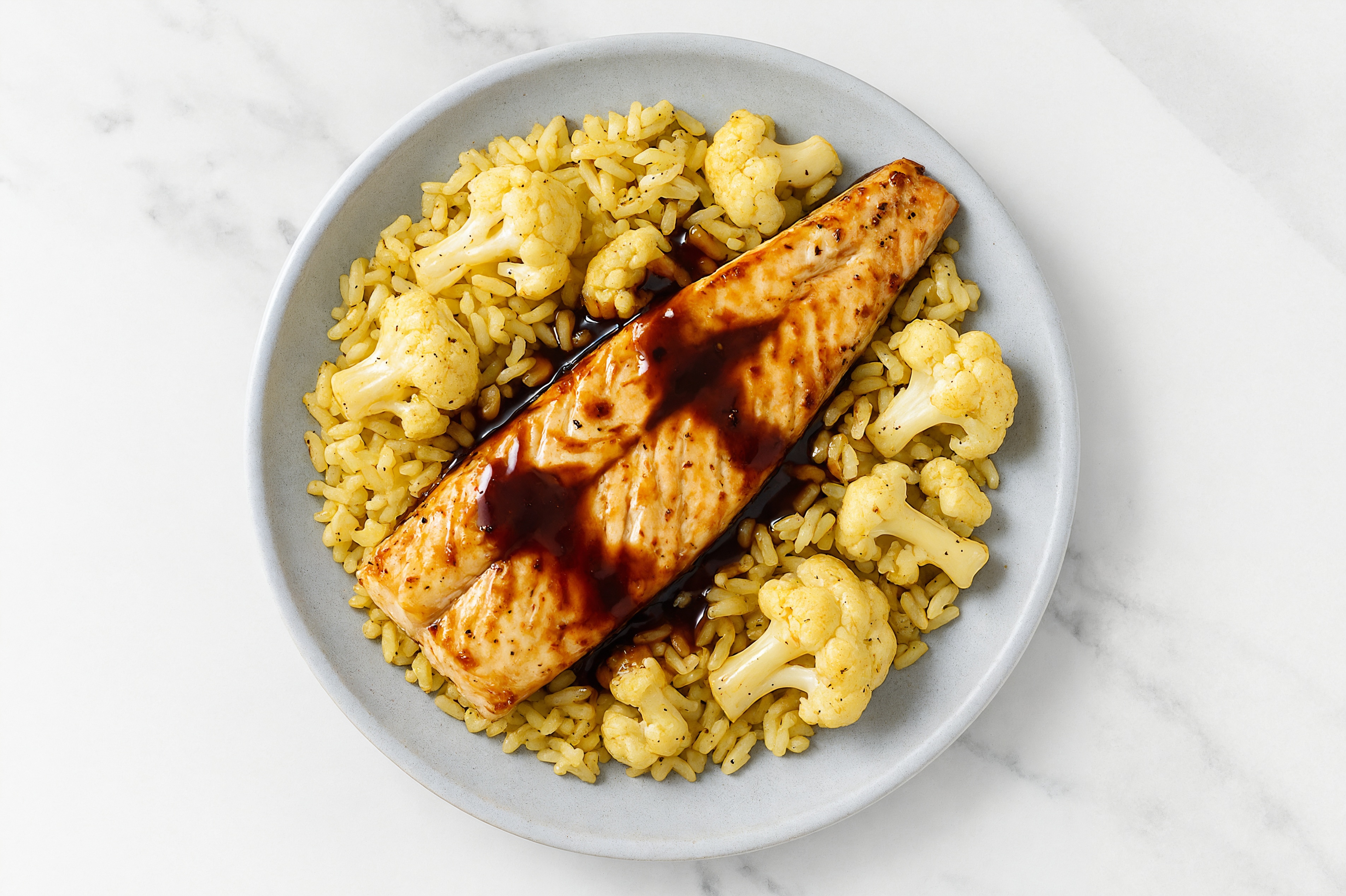 Sweet Teriyaki Trout + Jasmine Rice Bowl with Cauliflower