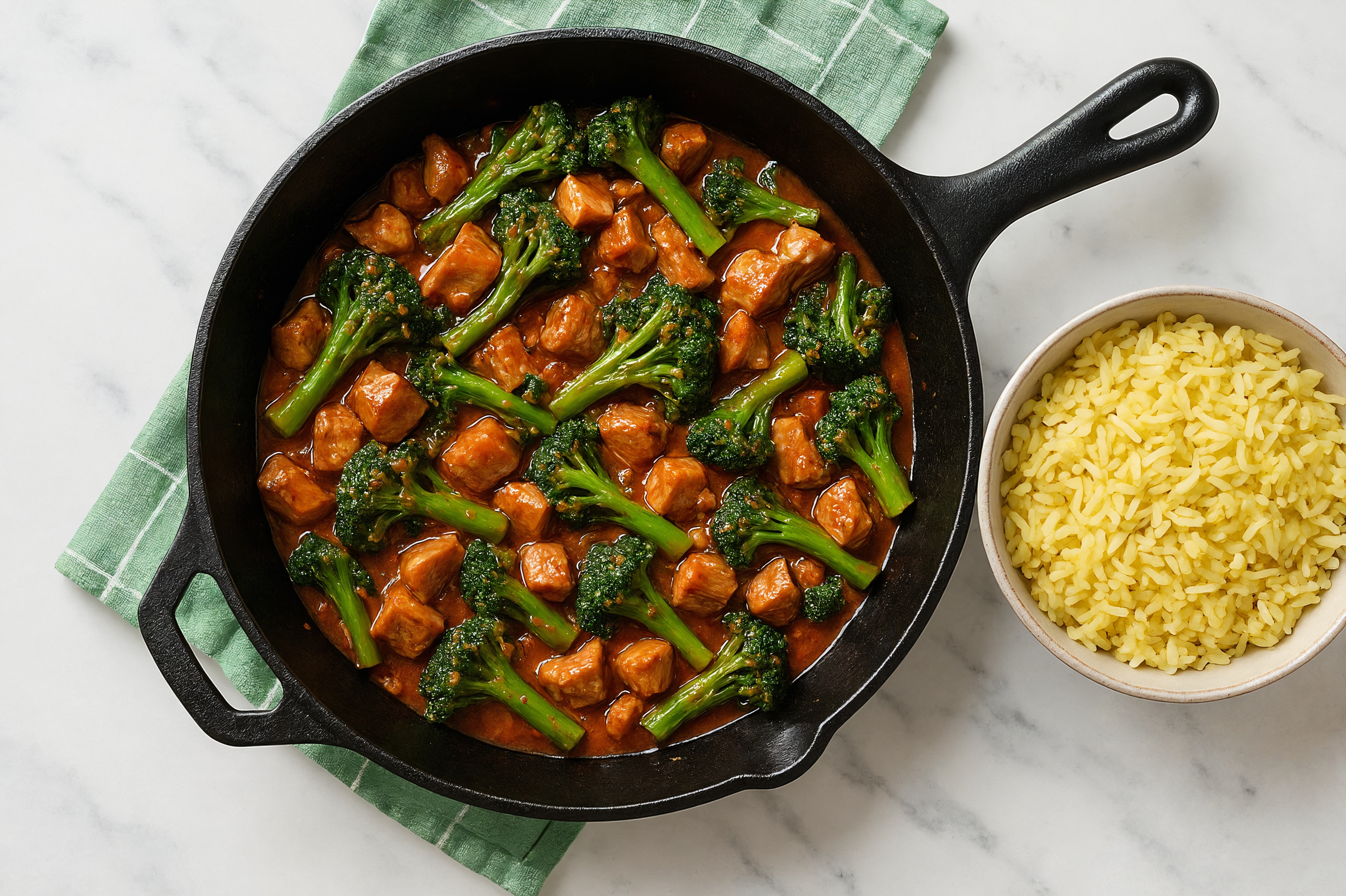 Sweet Chili Pork Tenderloin Stir-Fry with Baby Broccoli over Jasmine Rice