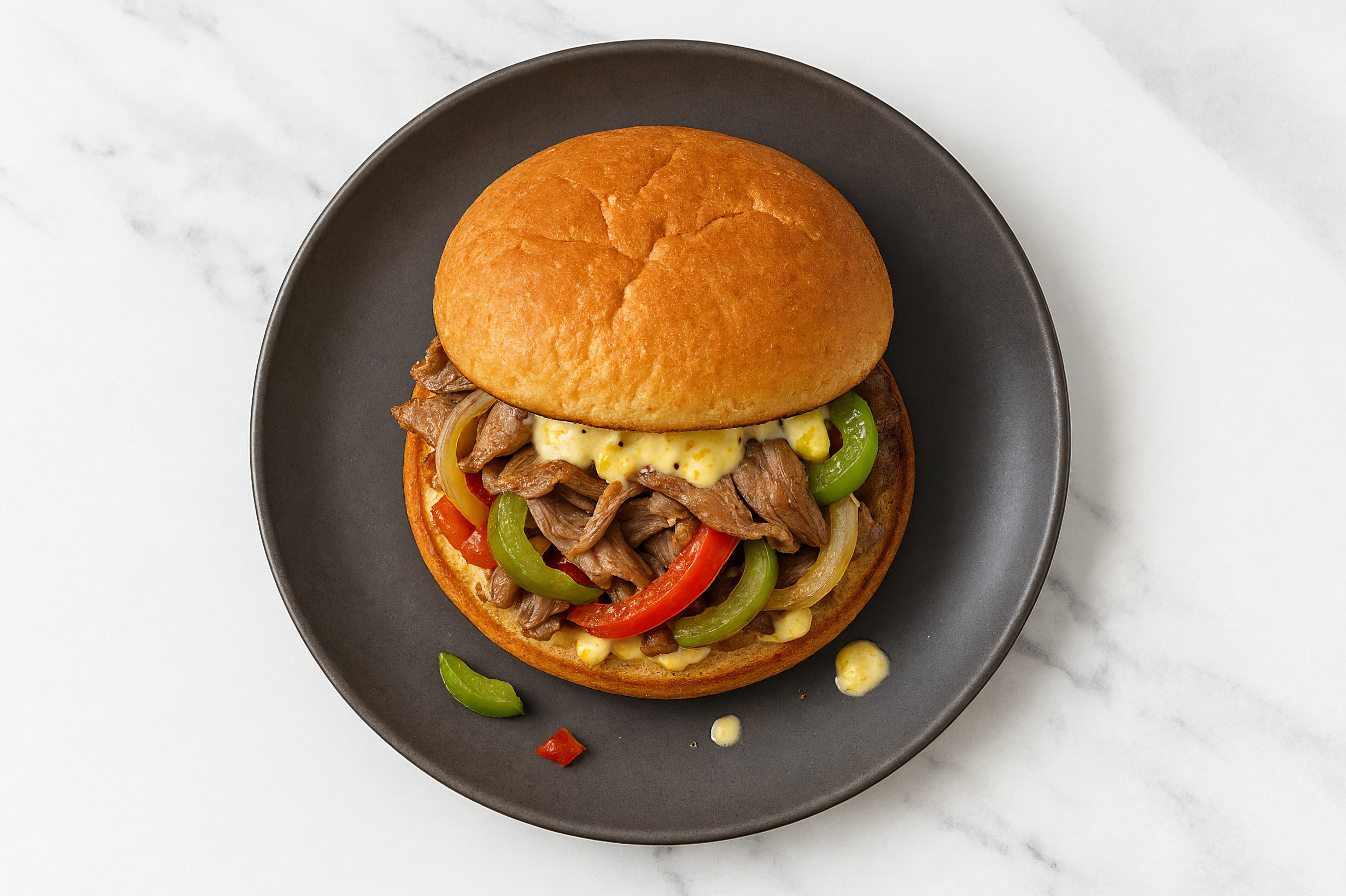 Street Corn Beef Steak Sandwich with Peppers + Onion on Gluten-Free Buns