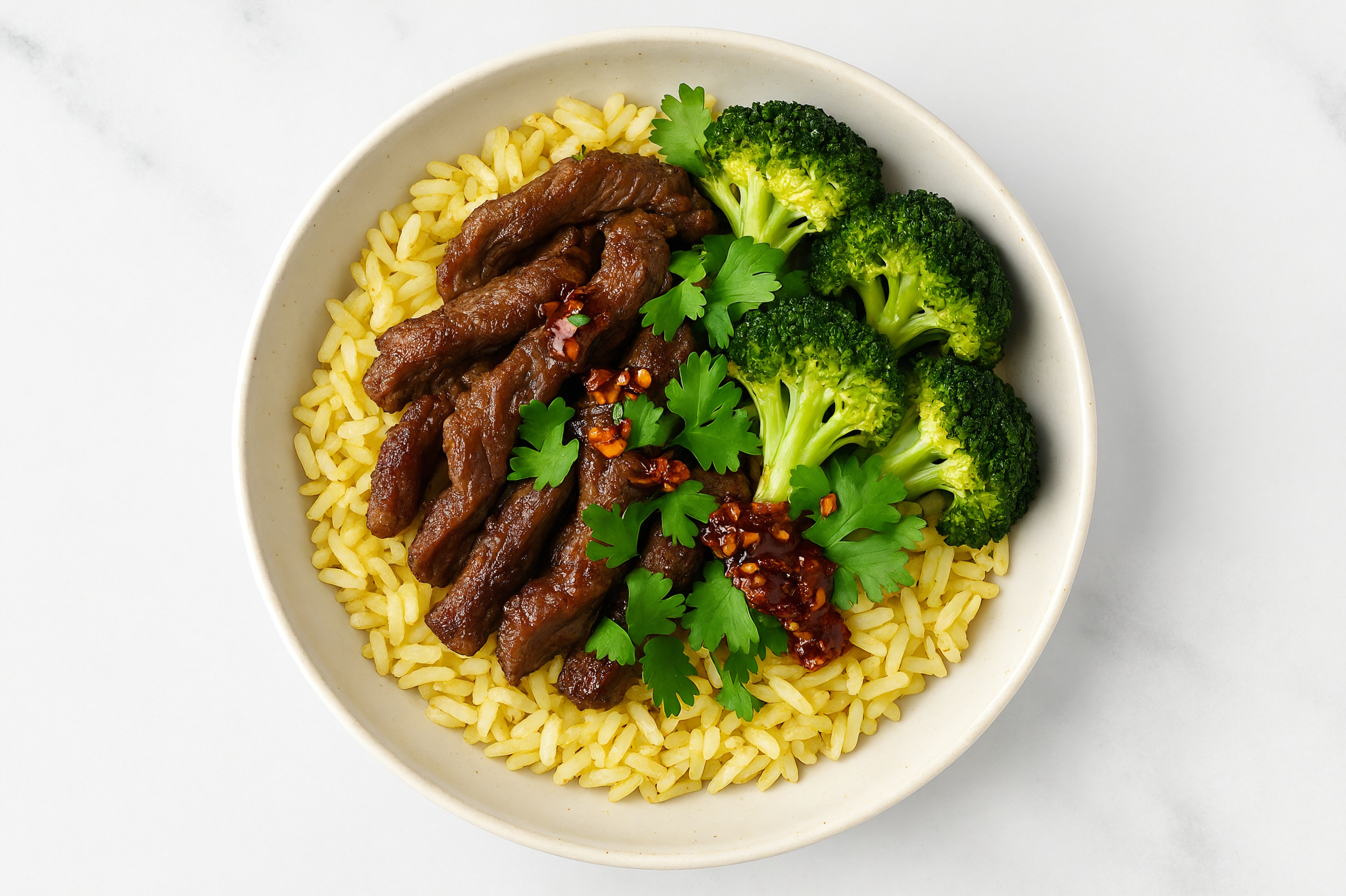 Herby Chili Crisp Beef Seasoned Jasmine Rice Bowl