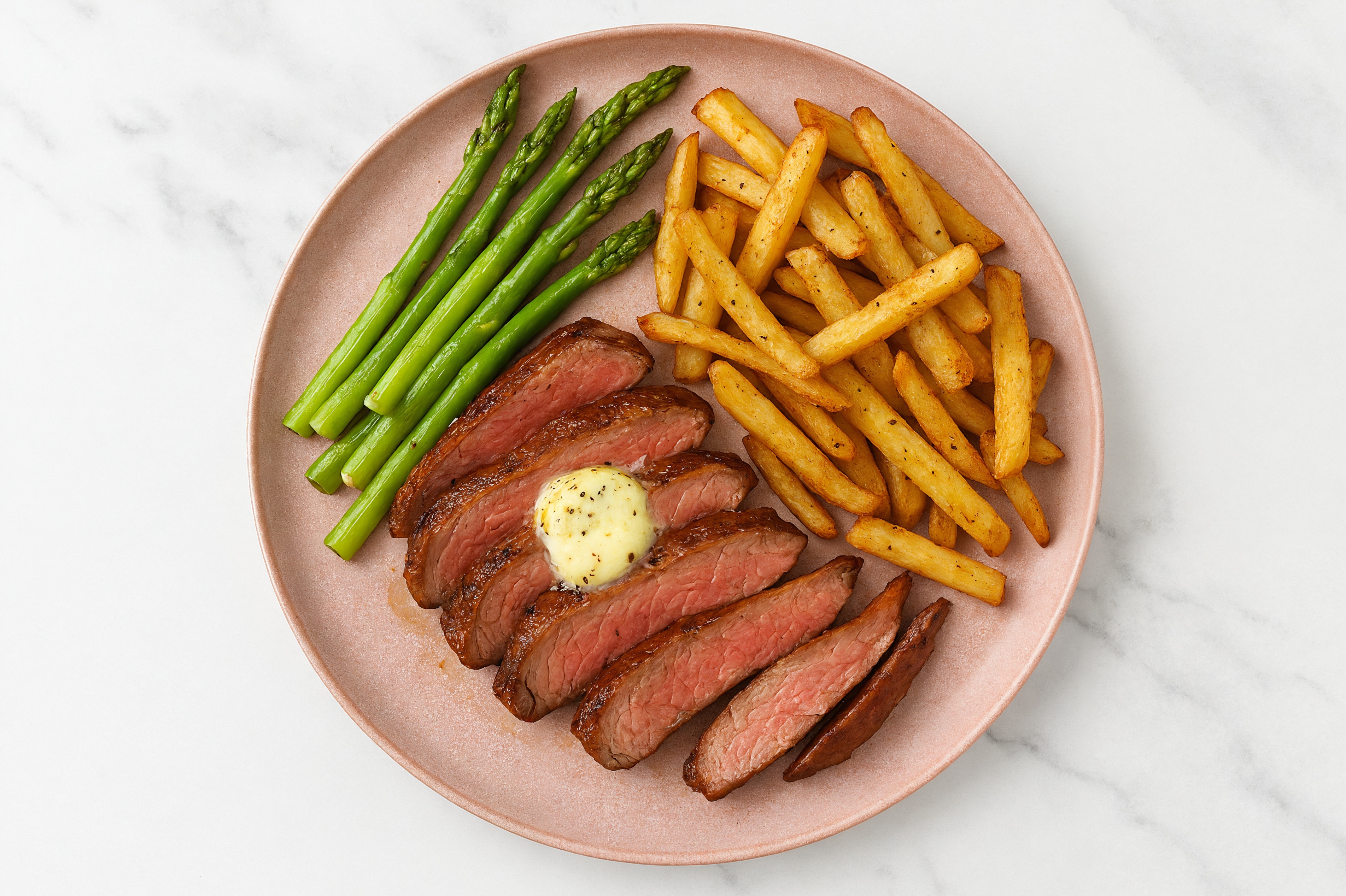 Lemon Pepper Steak Frites with Asparagus