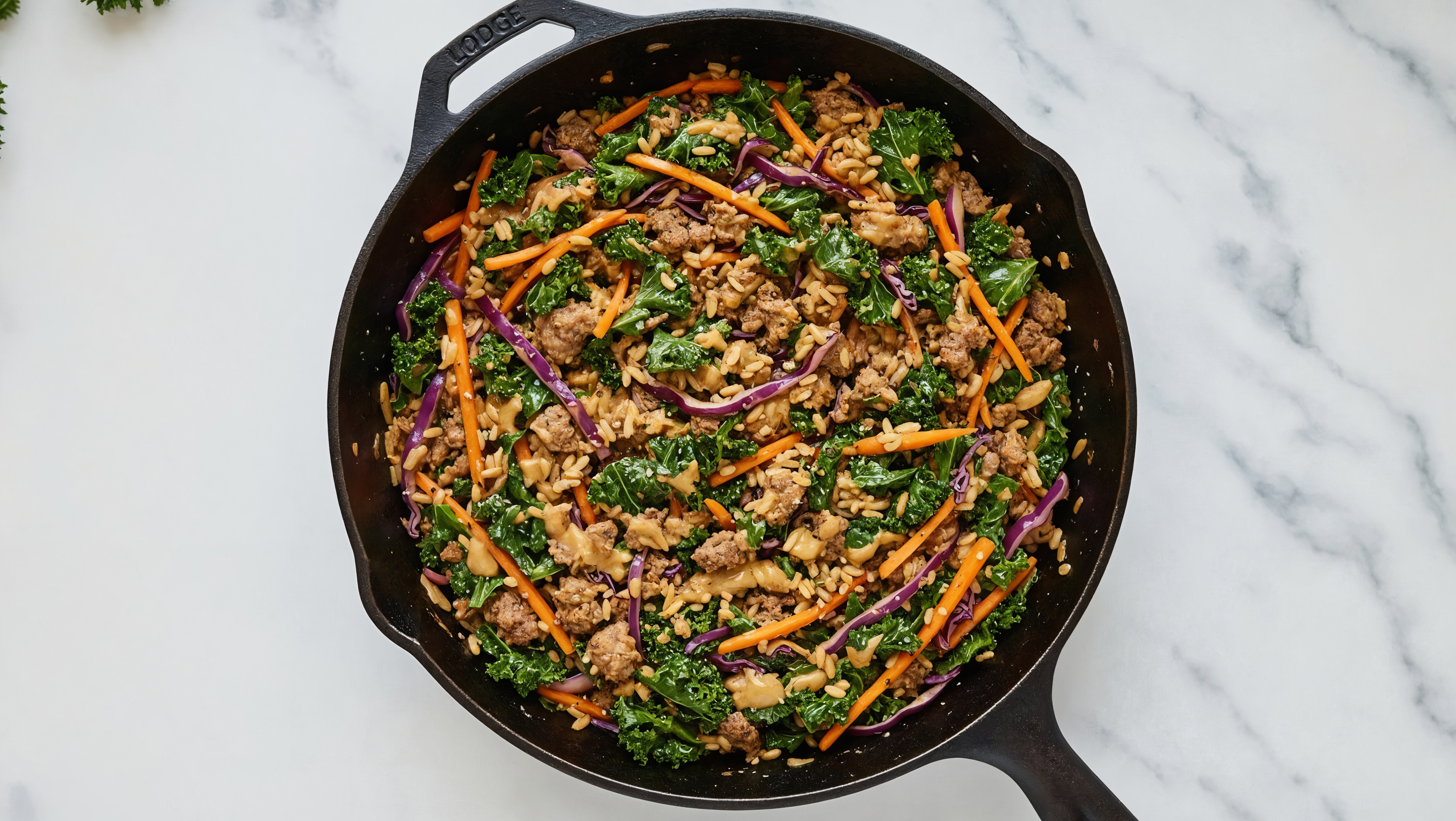 Herby Thai Peanut Rainbow Veggie + Ground Beef Patties Stir-Fry
