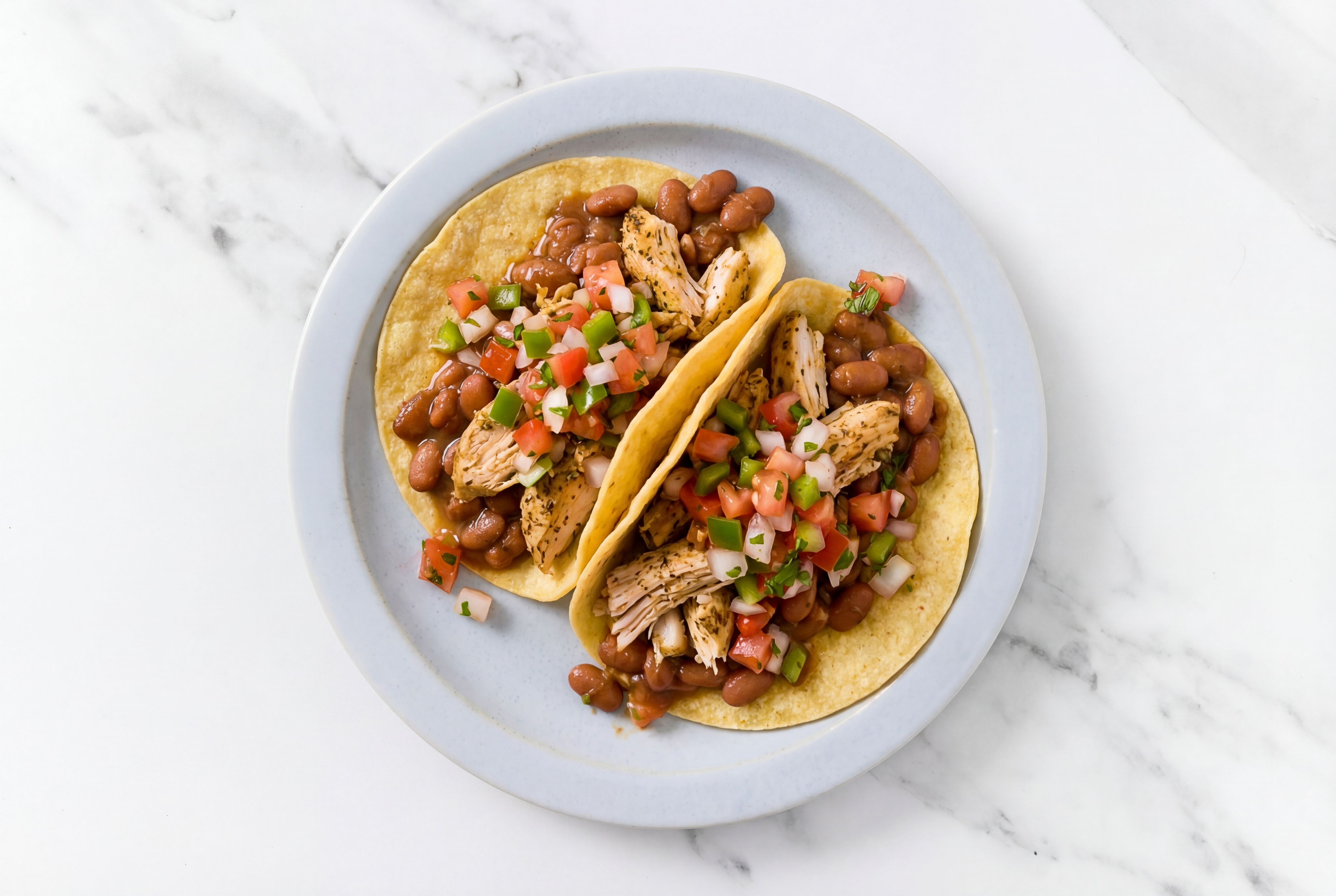 Herby Garlic Chicken Tacos with Fresh Salsa & Pinto Beans