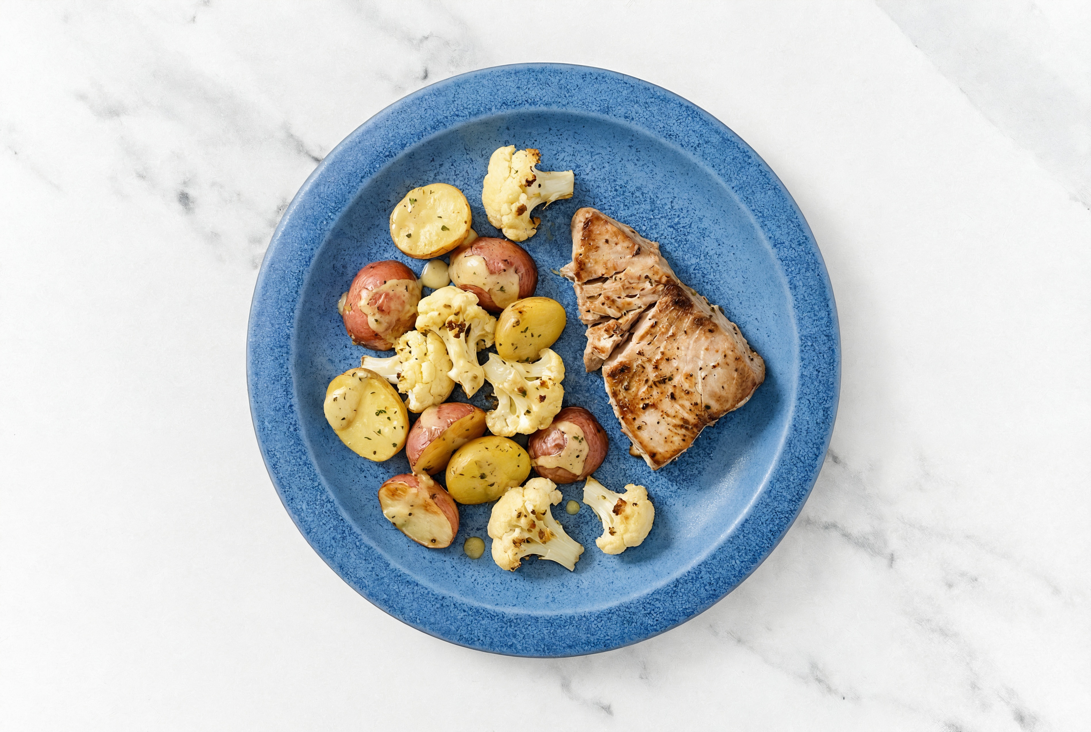 Sheet Pan Tahini-Tuna with Potatoes & Cauliflower