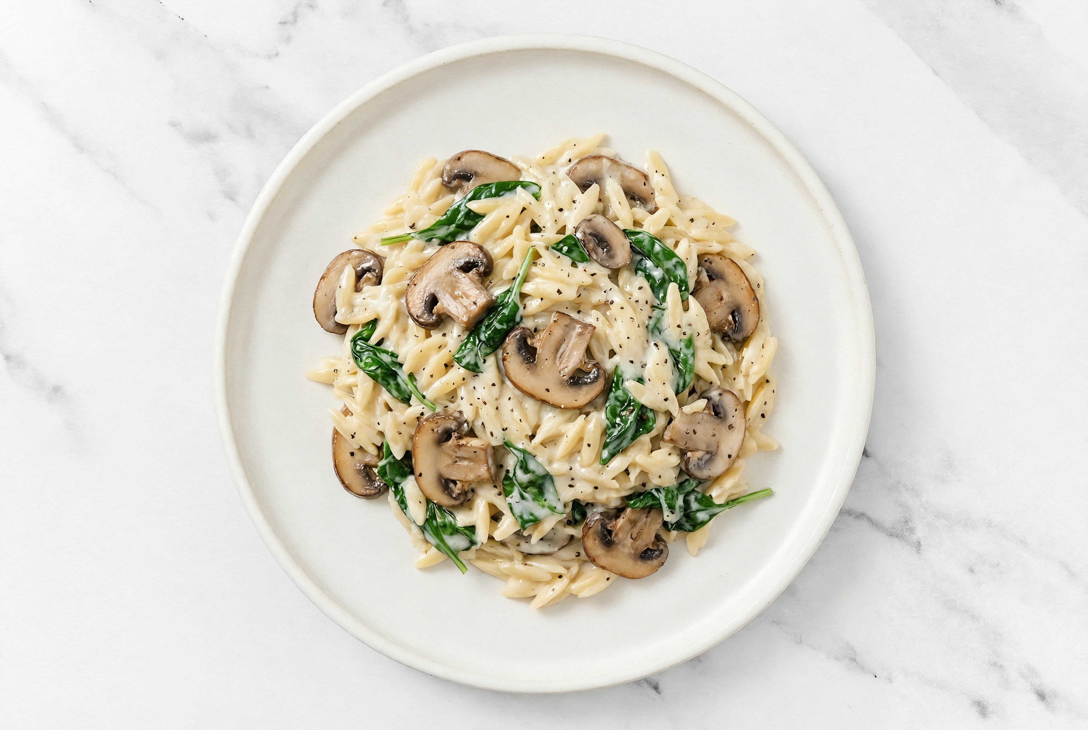 Spinach + Mushroom Orzo Alfredo