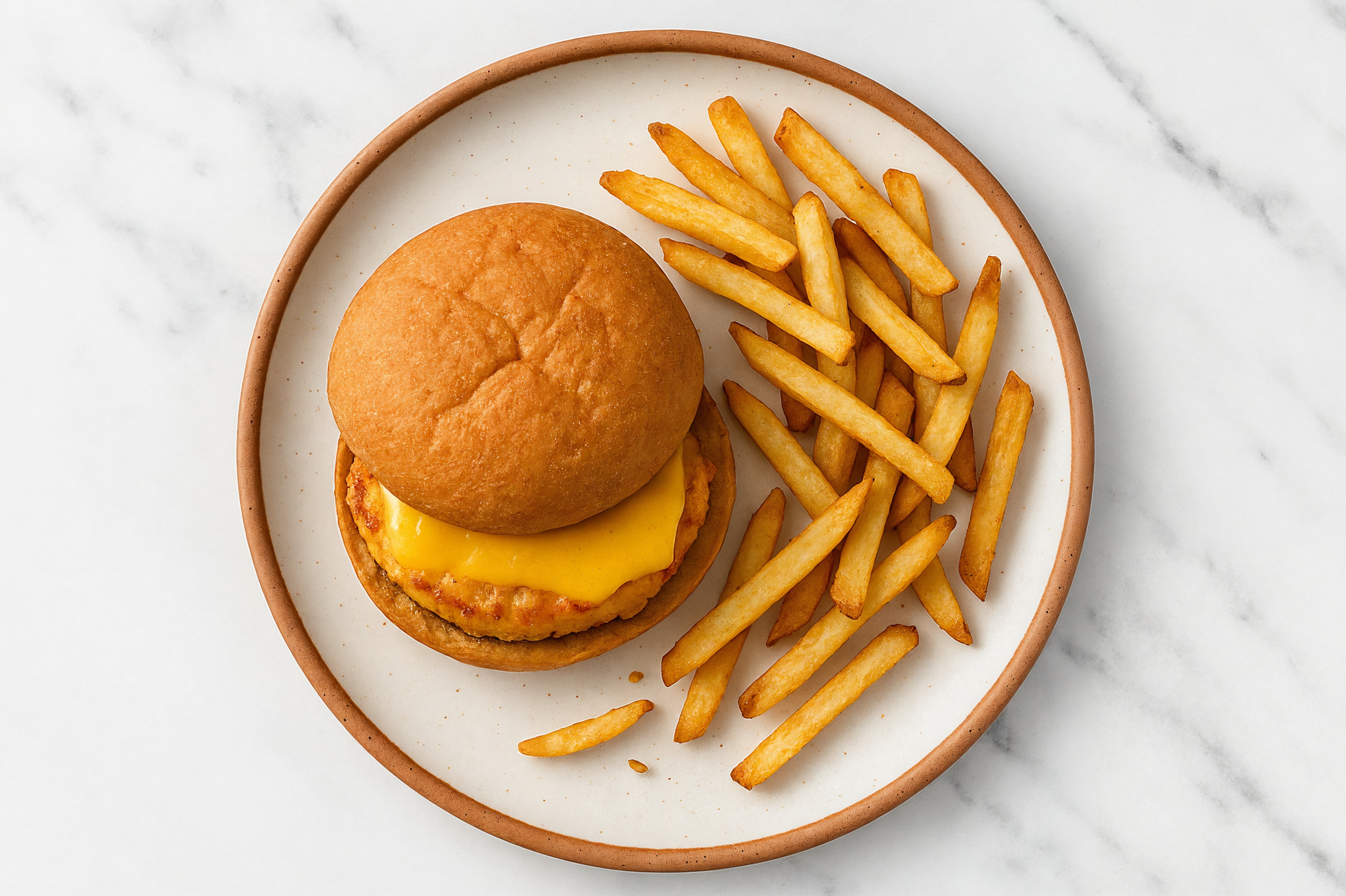 Southwest Chicken Melt on GF Buns with Oven Fries