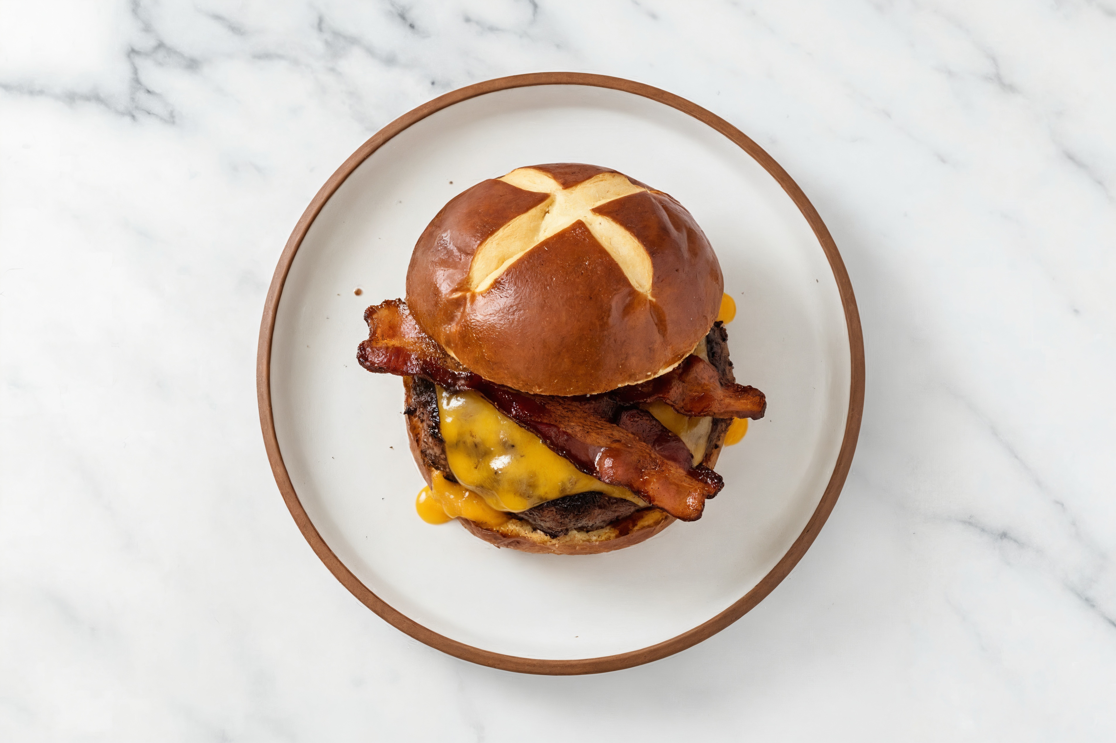 Juicy MyBacon Brisket Cheeseburger on Pretzel Bun