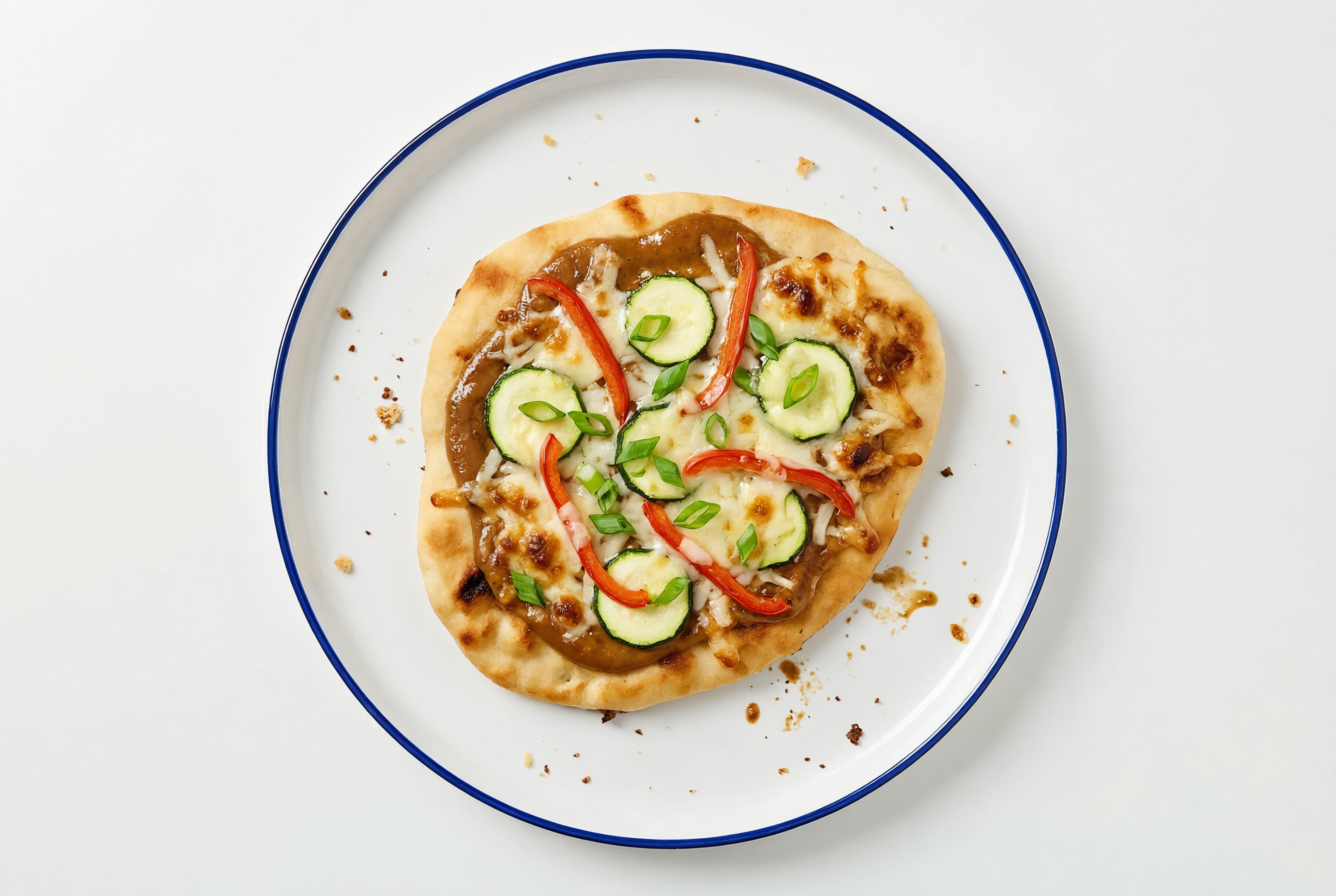 Thai Peanut Veggie Pizza with Mozzarella with Red Bell Pepper