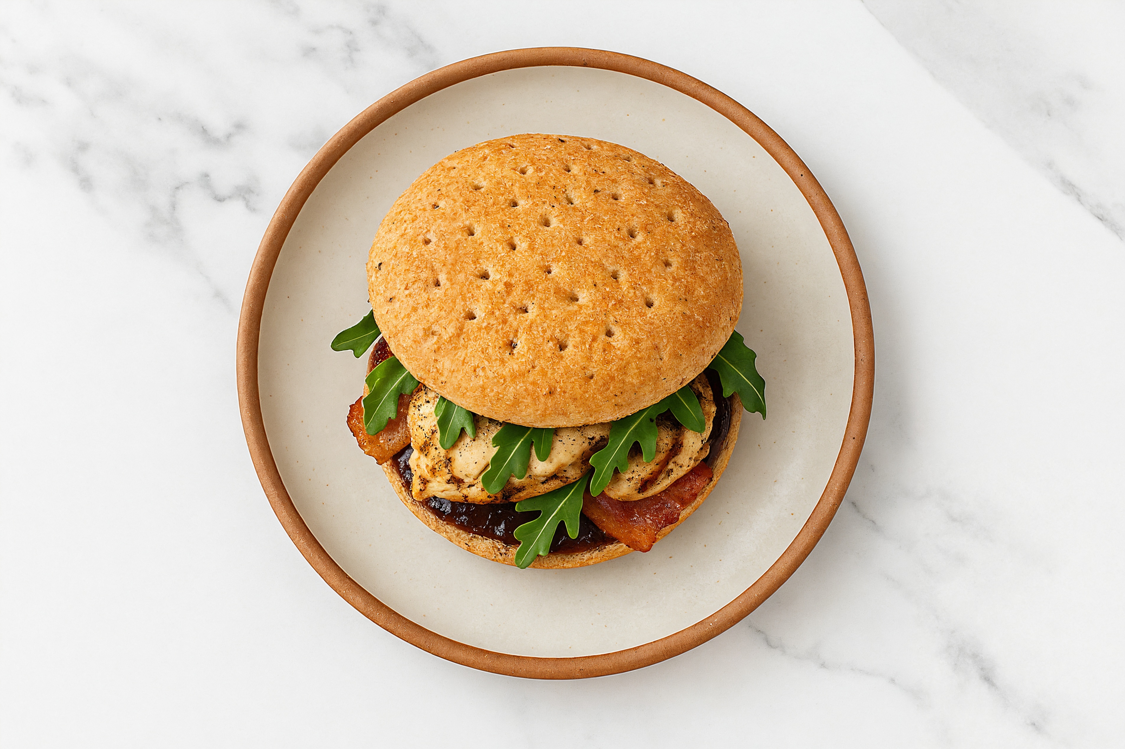 Herby Peppery Mediterranean Grilled Chicken Breast + Applewood Smoked Pork Bacon Sandwich