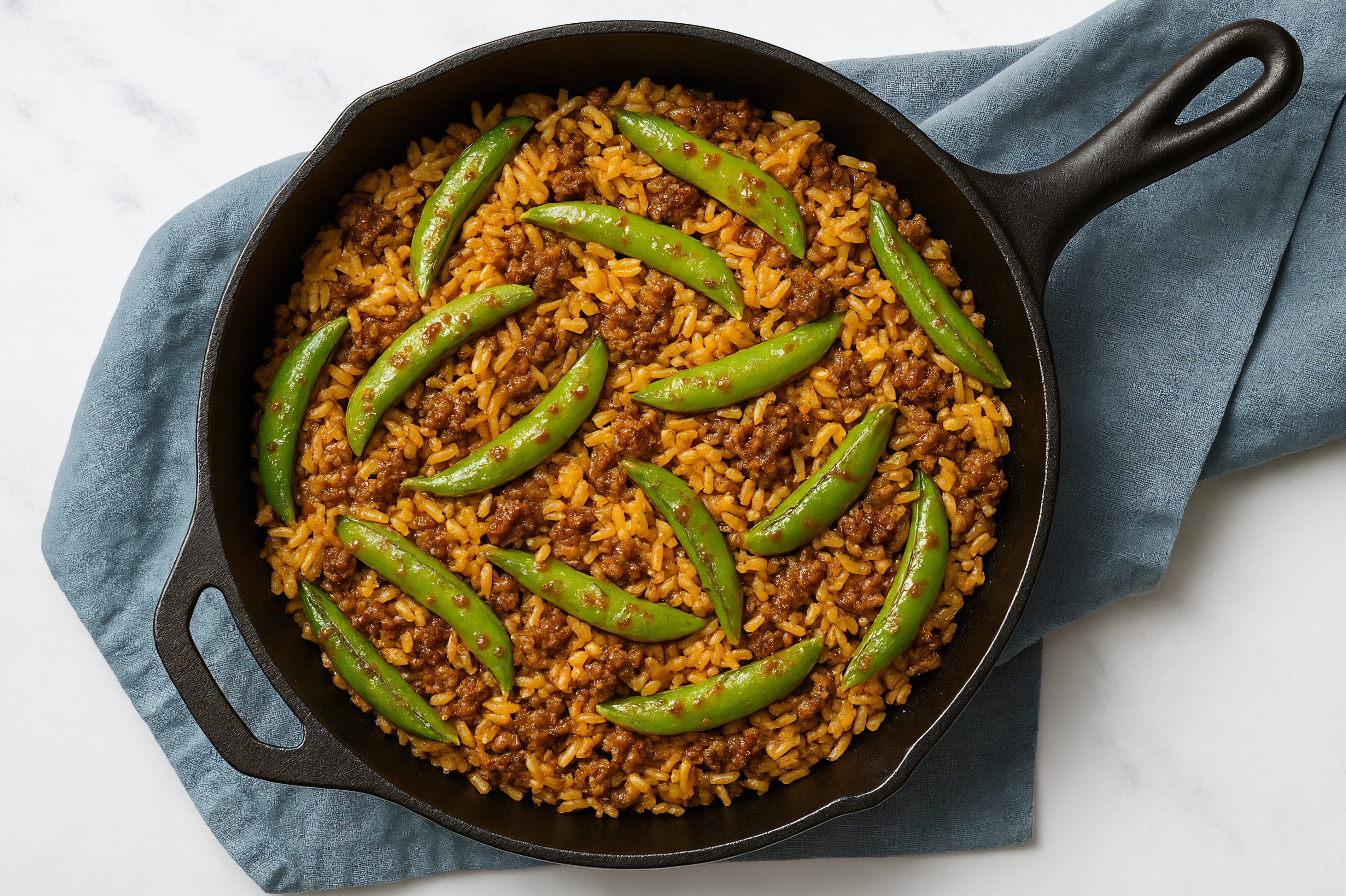 Sesame Ginger Pea Snap + Ground Beef Patties Stir-Fry