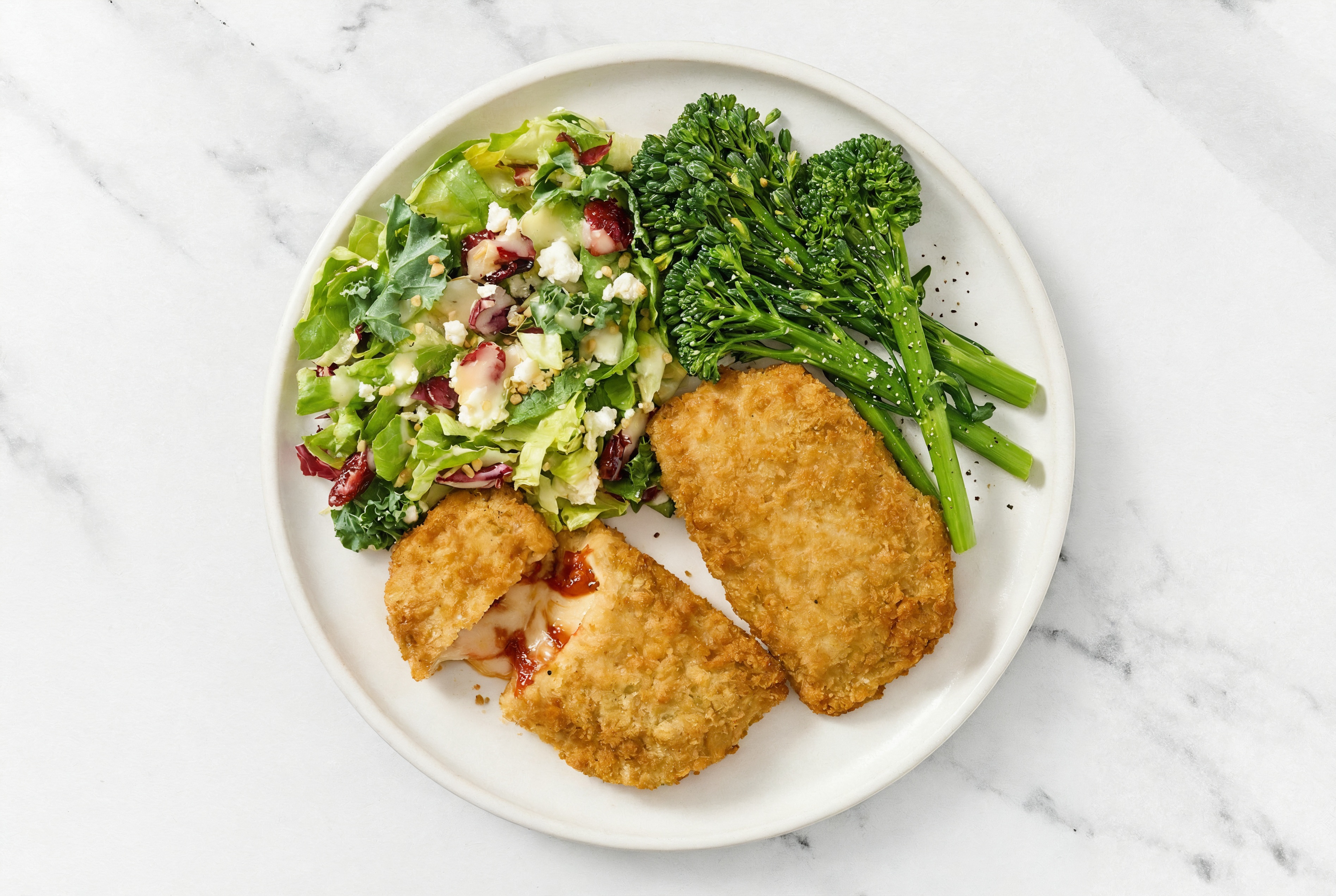"Chicken" Parm with Baby Broccoli & Honey Citrus Salad