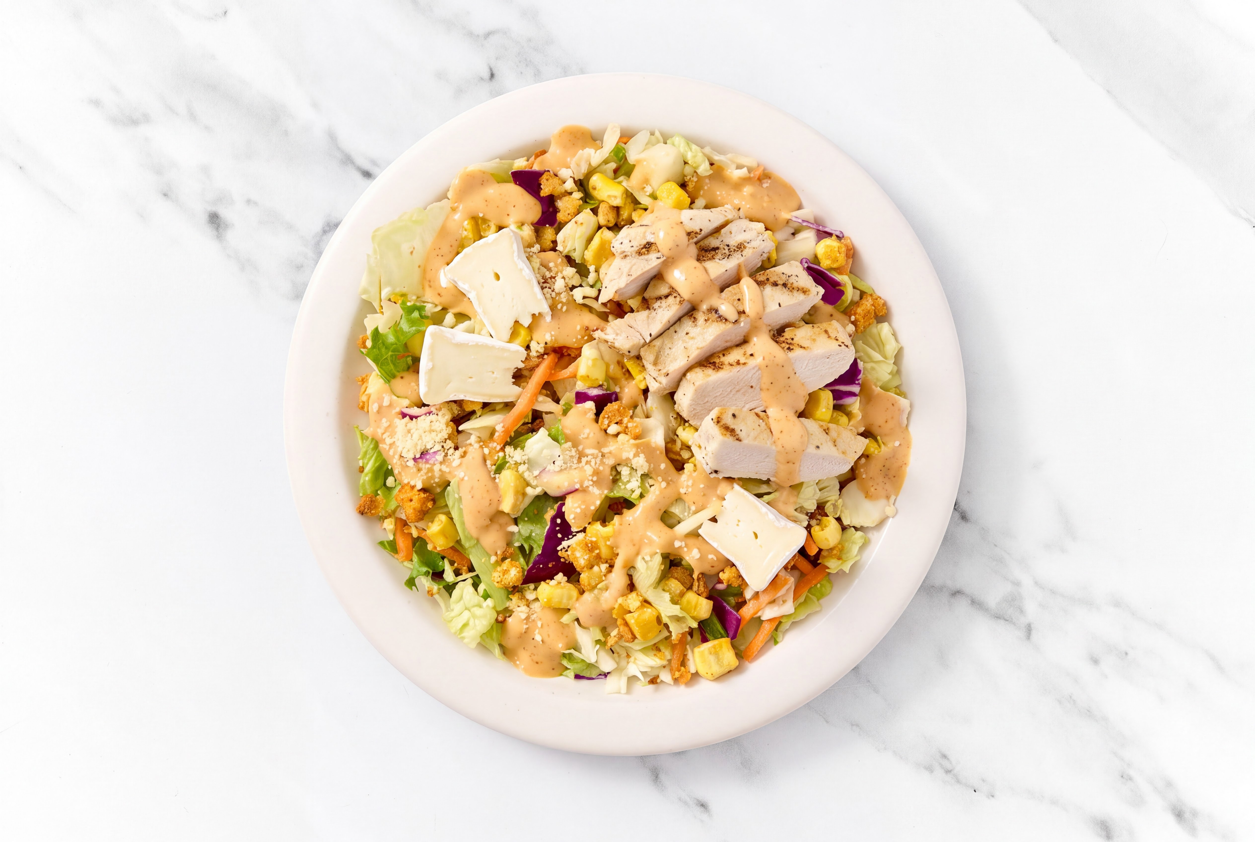 Creamy Brie Seasoned Grilled Chicken Breast Mexican Street Corn Chopped Kit Salad