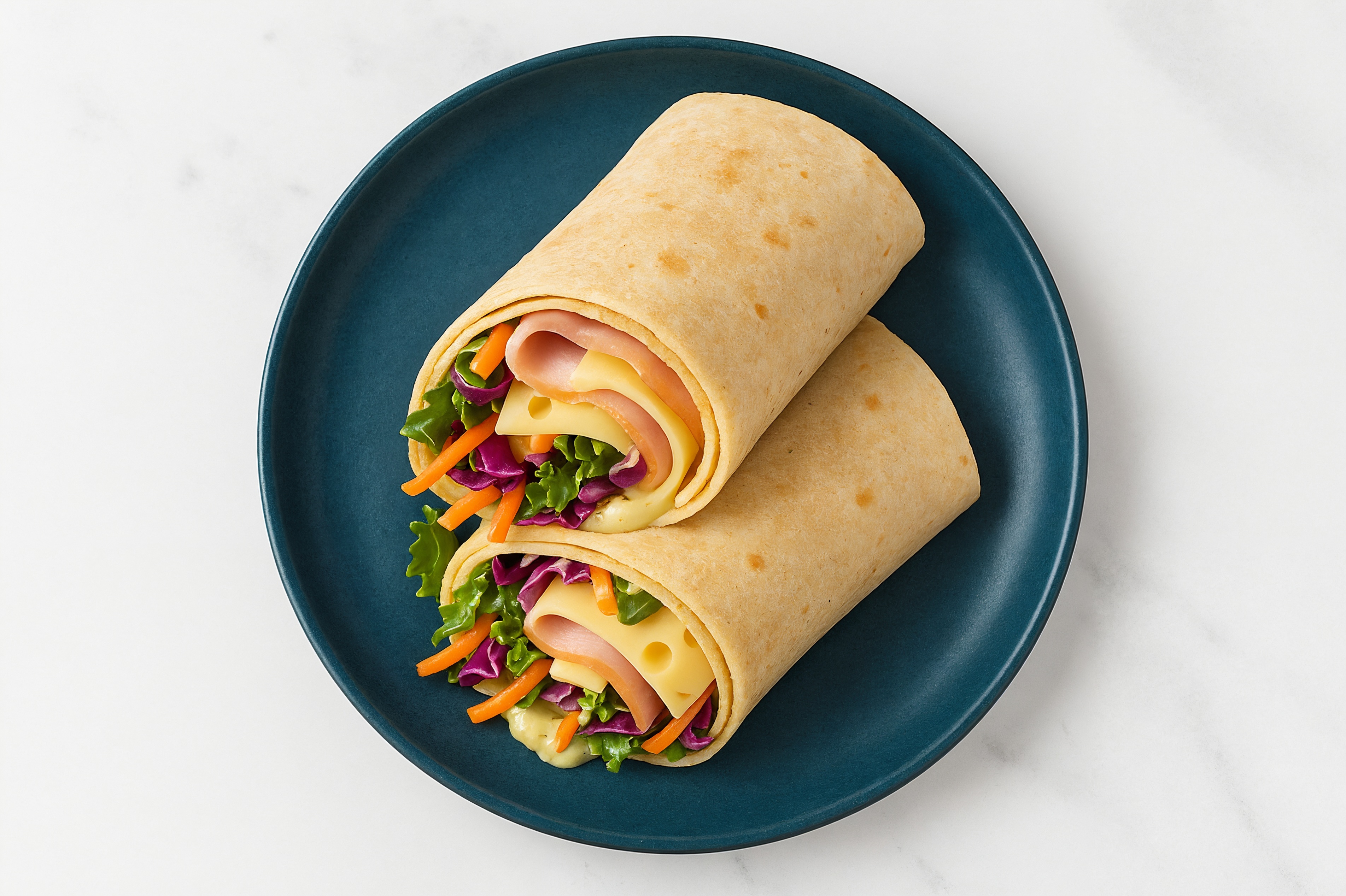 Herby Honey Ham + Swiss Tortilla Wraps with Rainbow Veggies