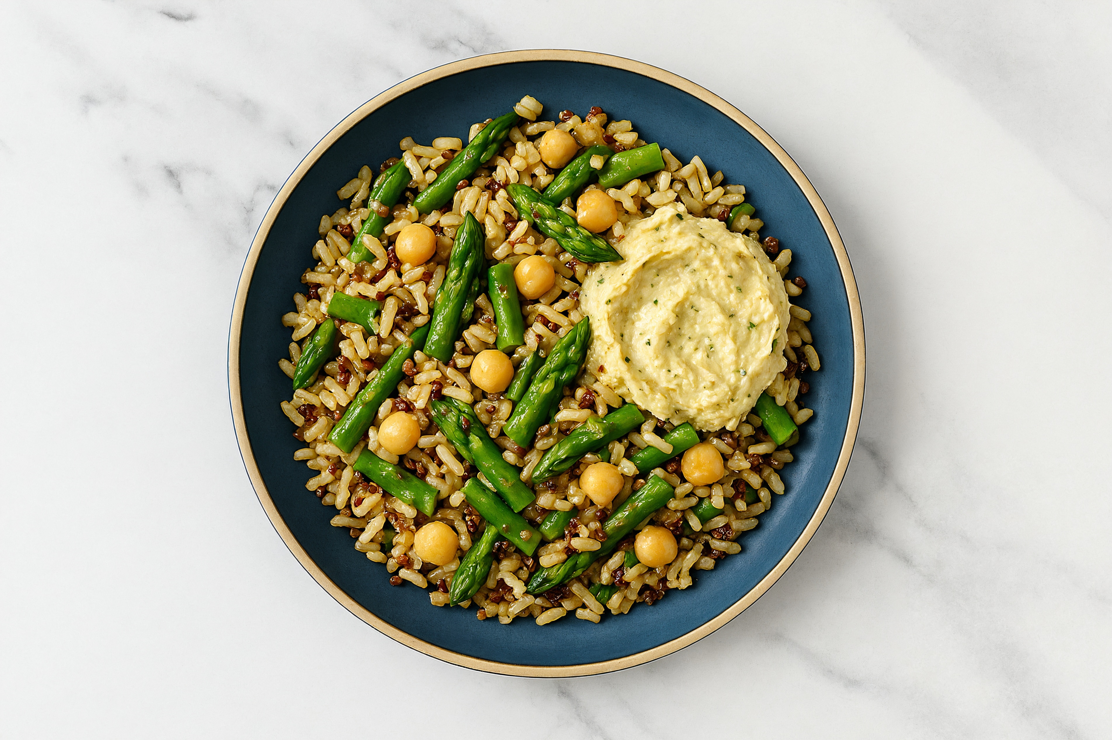 Lemon Dill Hummus Quinoa Asparagus Bowl