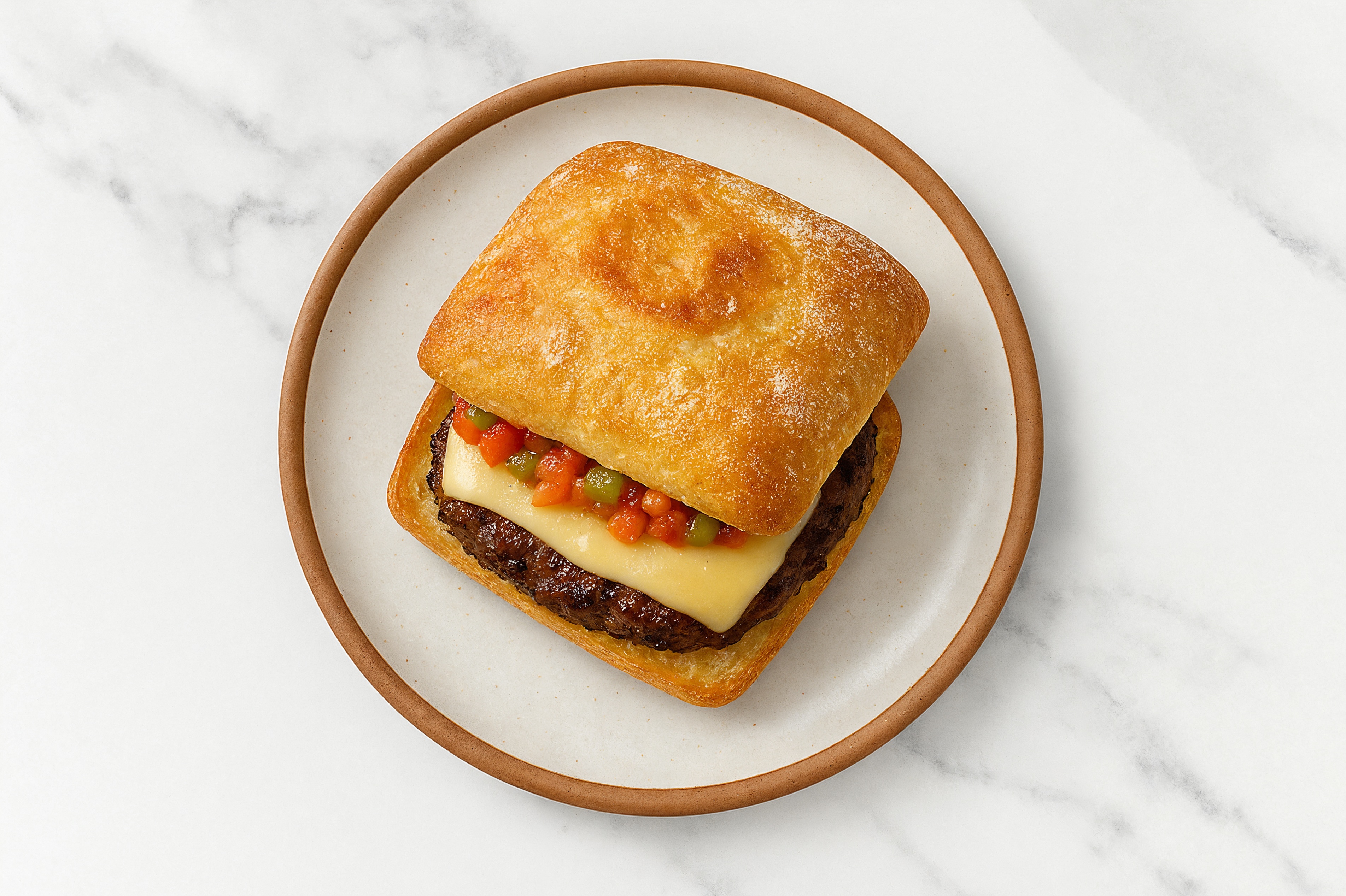 Lamb Burger on Ciabatta with Salsa & Swiss