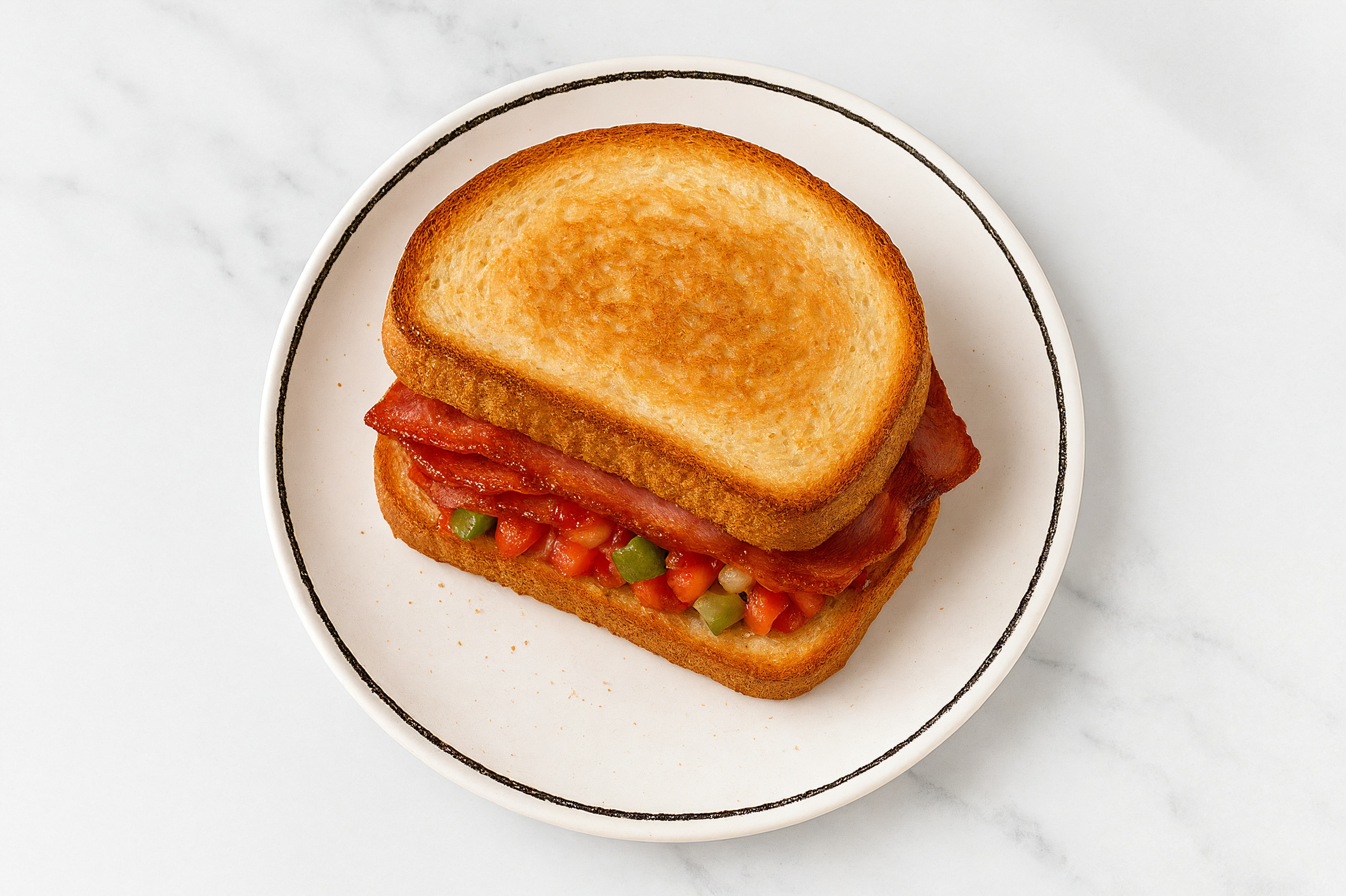Mexican Turkey Bacon Sandwich with Roasted Peppers on Honey White Bread