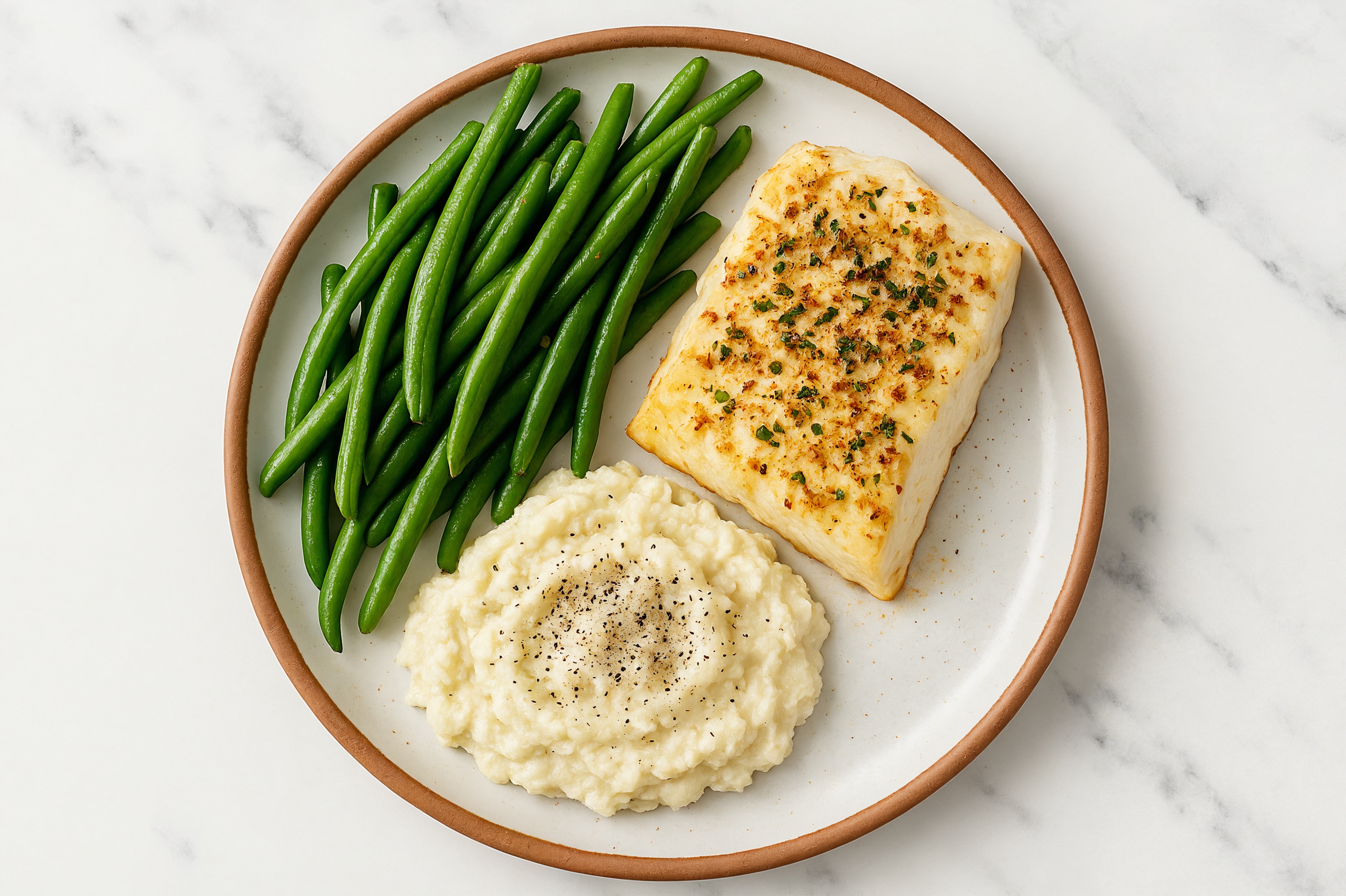 Herby Halibut with Cauli Mash
