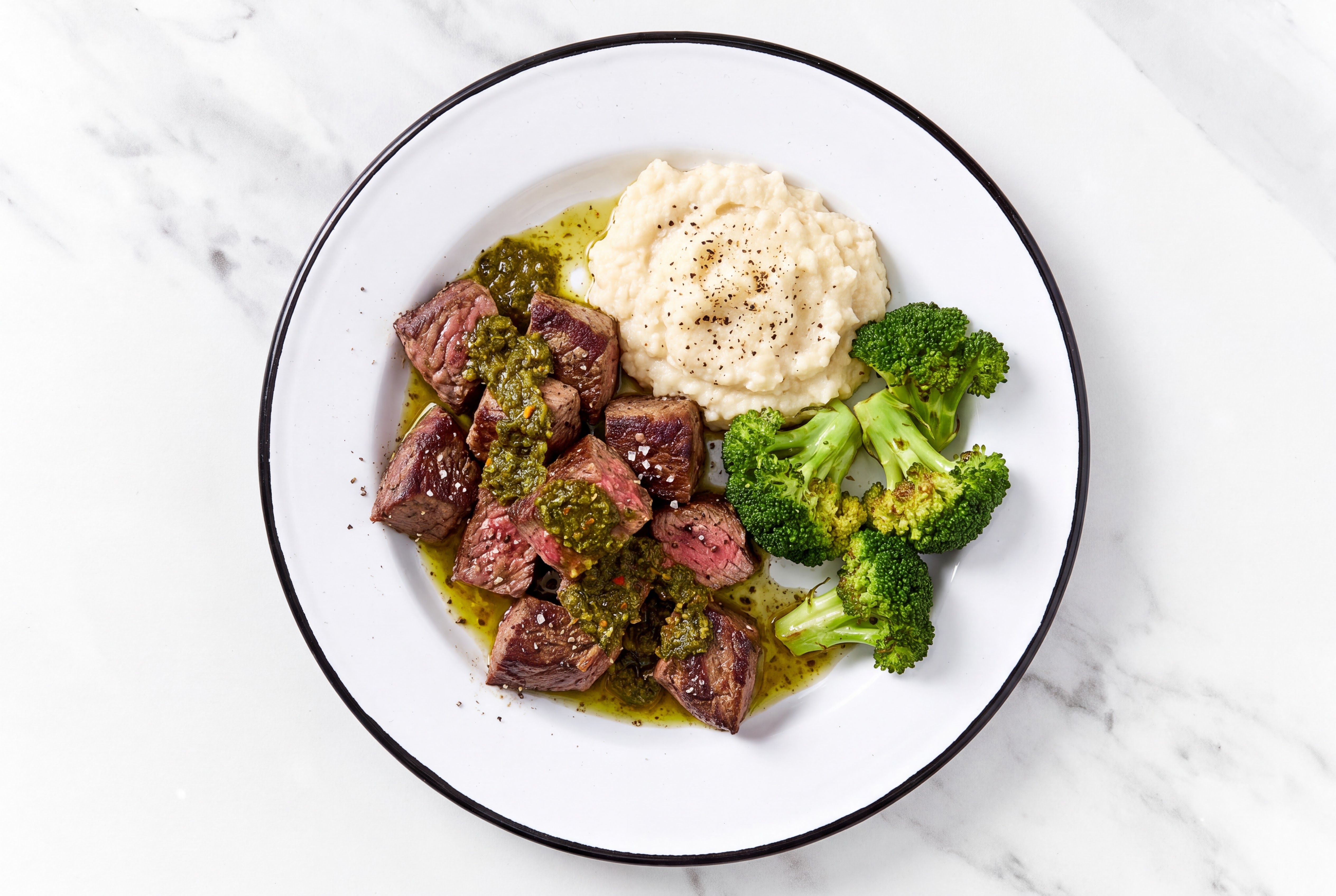Herby Zhoug Steak Dinner with Broccoli Florets