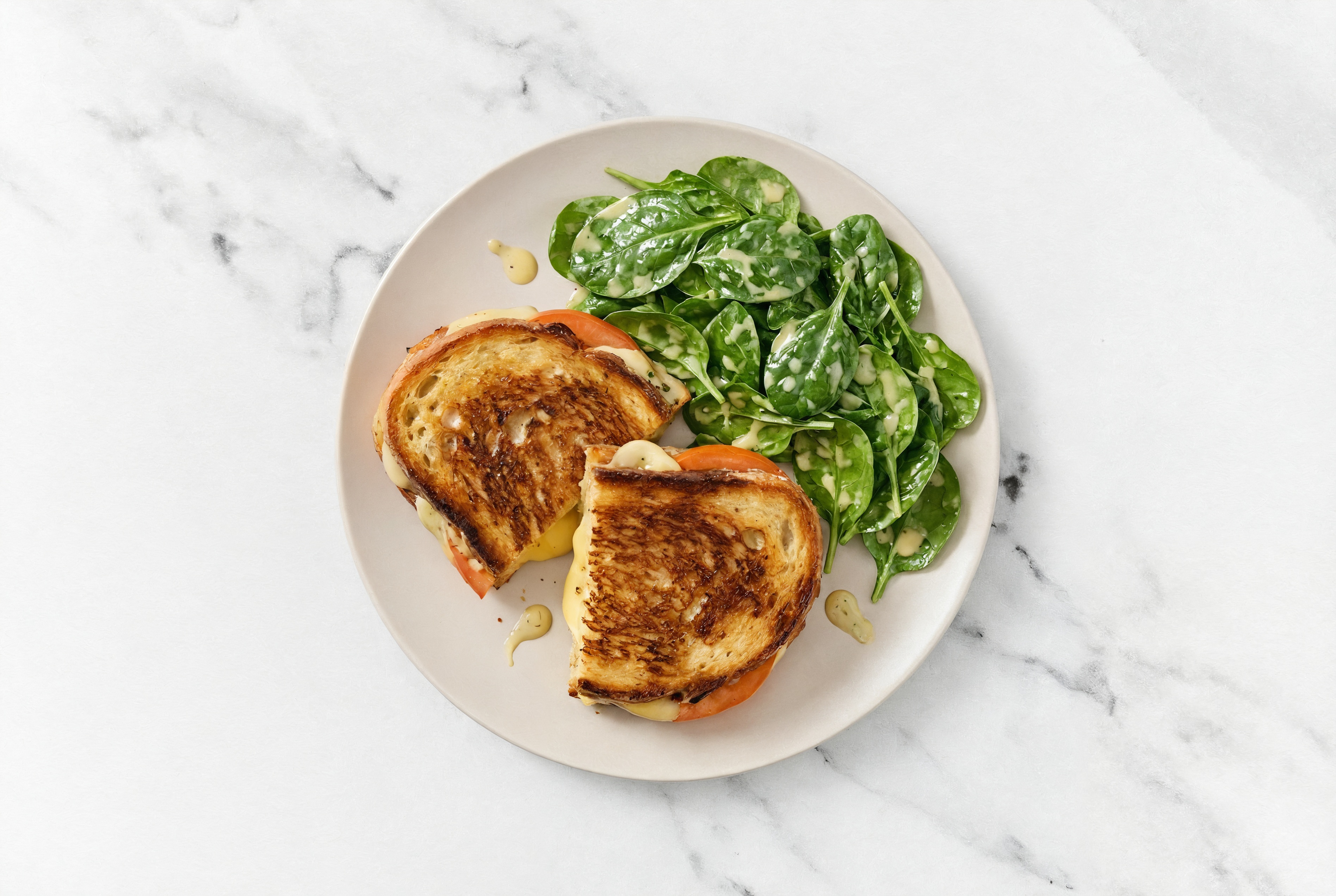 Tomato Cheddar Grilled Cheese + Spinach Salad