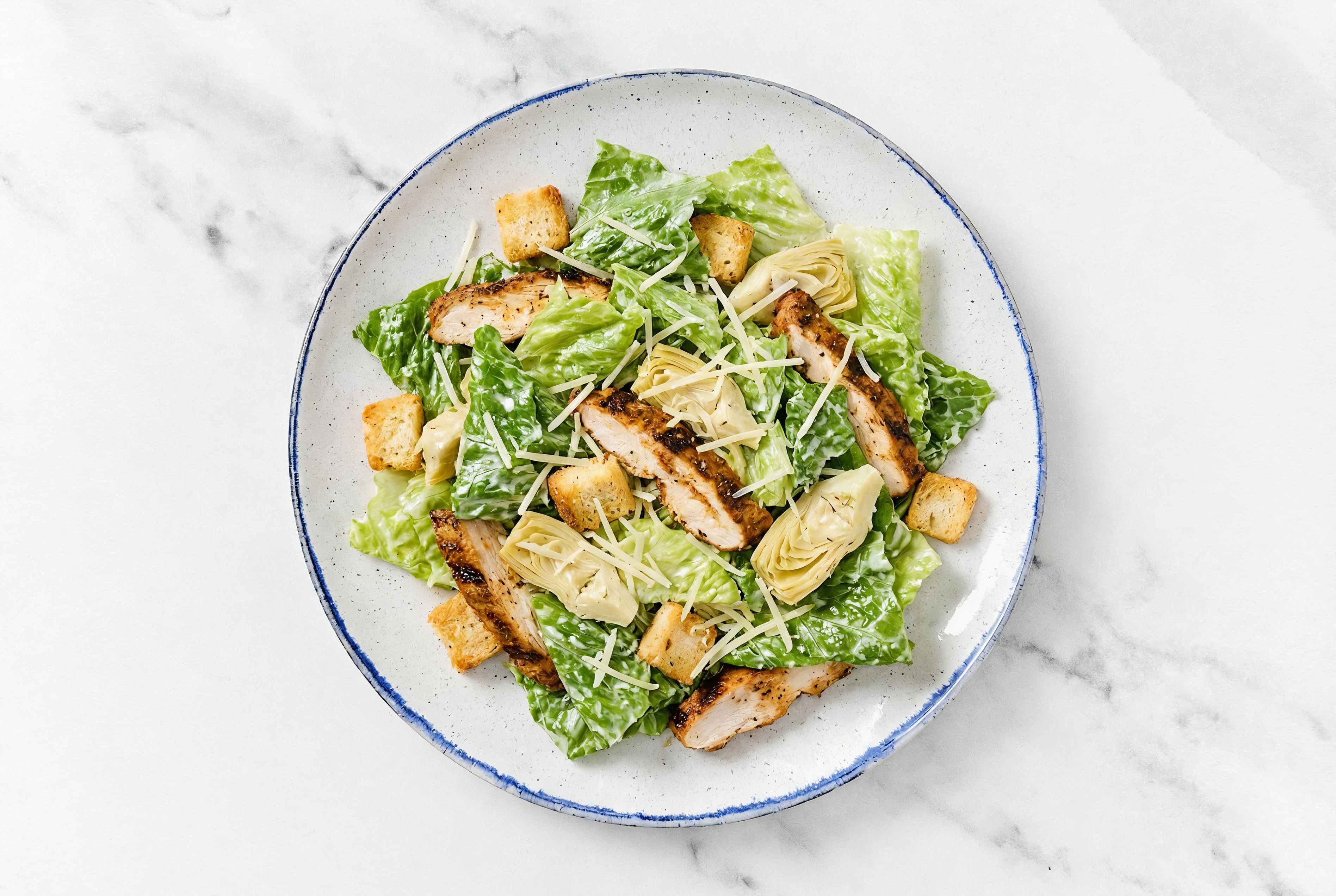 Quick Caesar Salad with Chicken + Marinated Artichoke Hearts