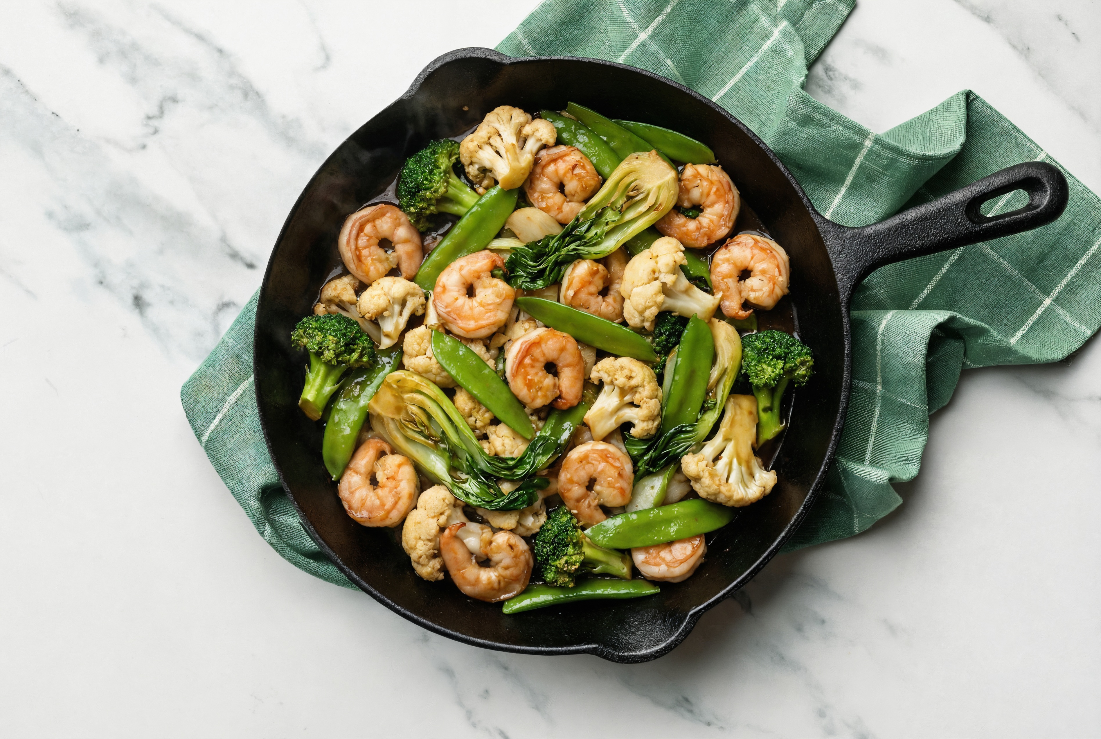 Japanese BBQ Shrimp Stir-Fry with Cauliflower & Bok Choy