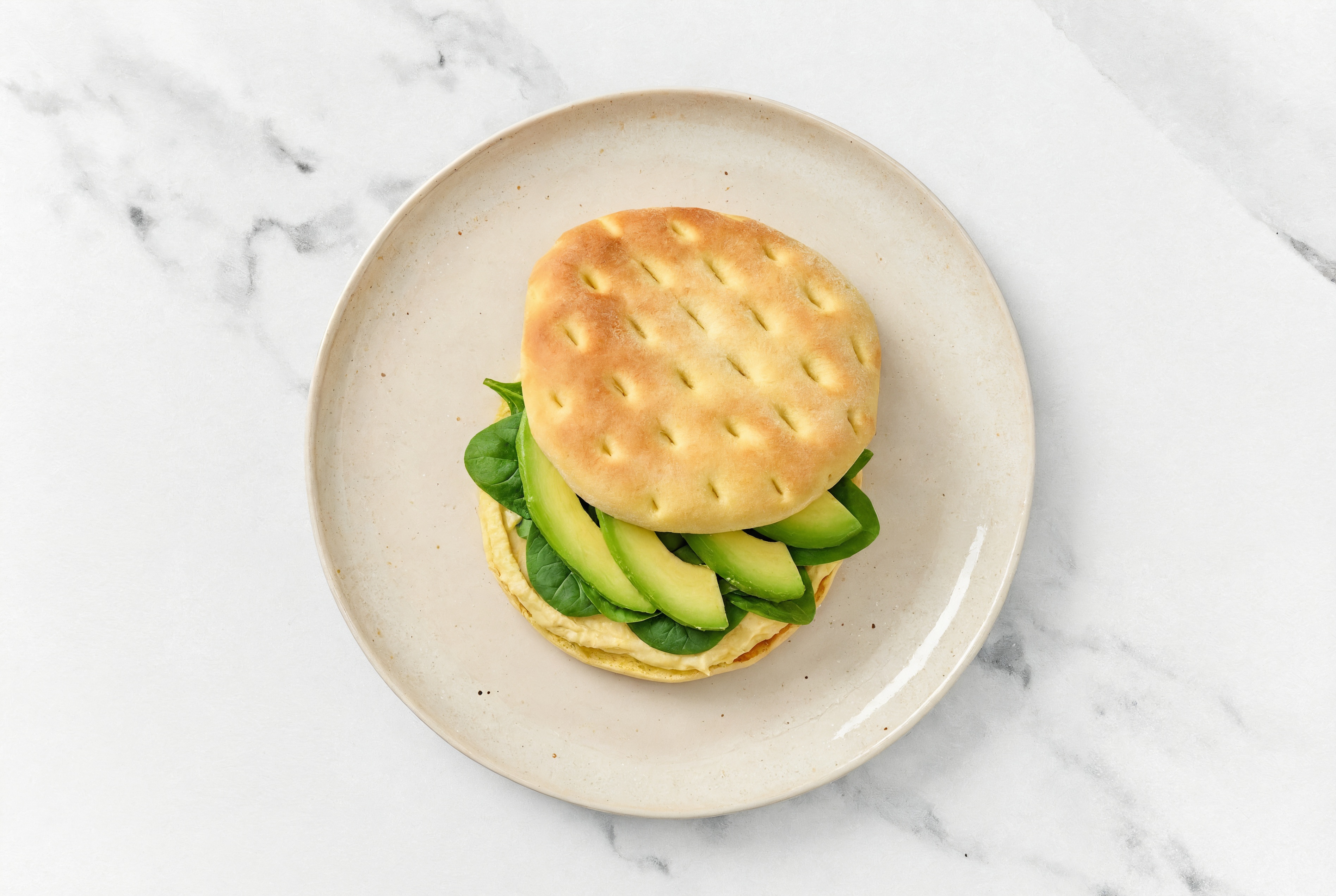 Lemony Olive Oil Sea Salt Hummus + Avo Brioche Sandwich