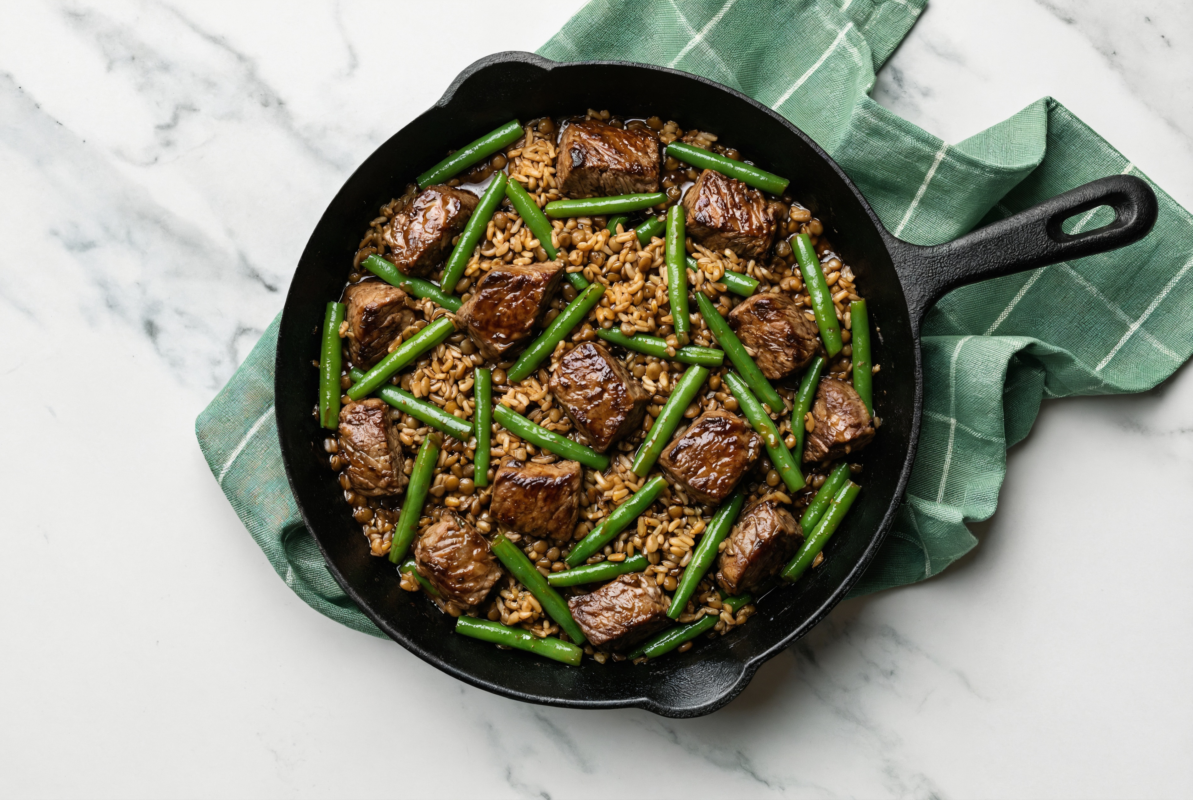 Japanese BBQ Beef Filet Stir-Fry with Green Beans over Quinoa