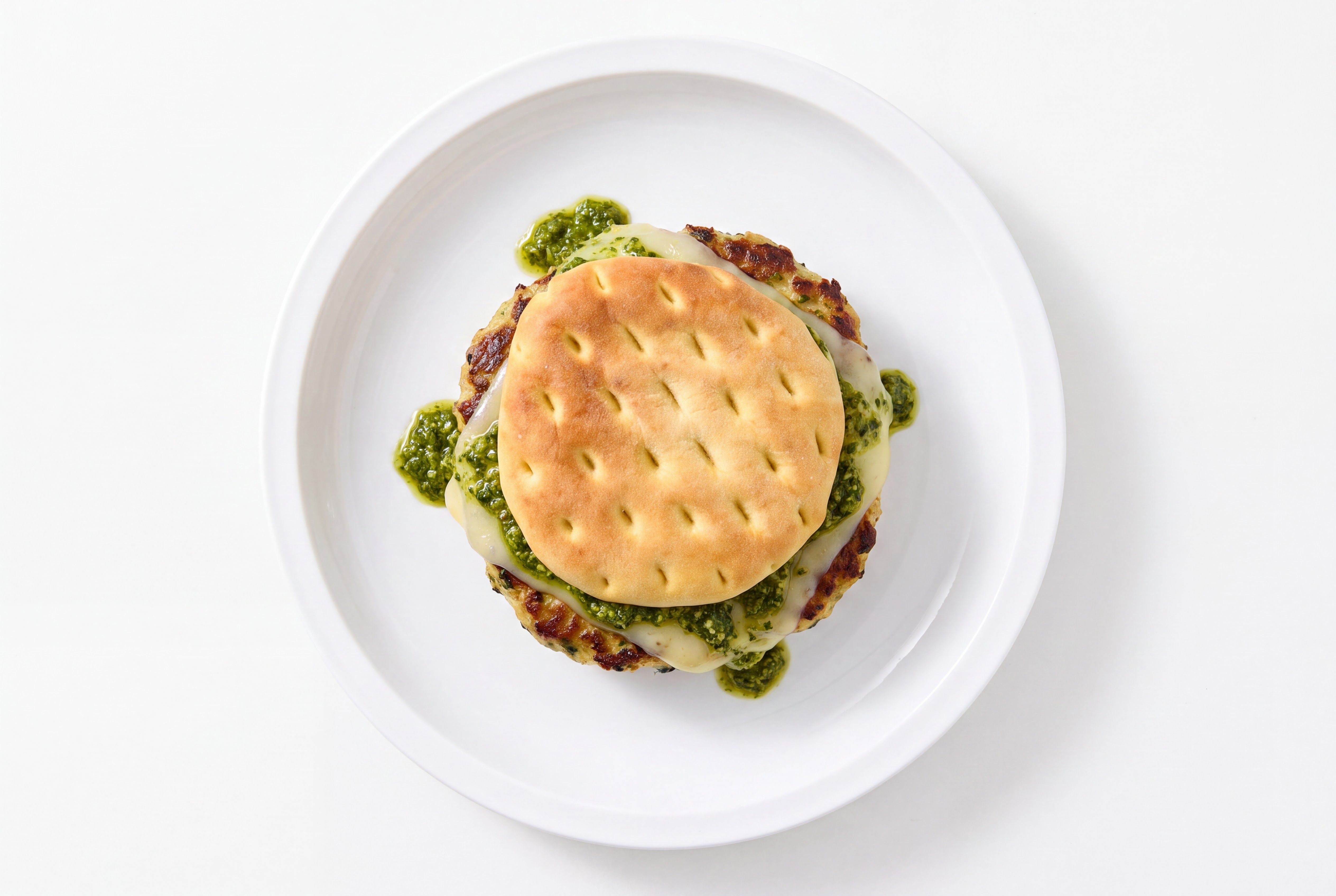Garlic Turkey Burger on Brioche Thin Buns with Spinach Pesto & Havarti