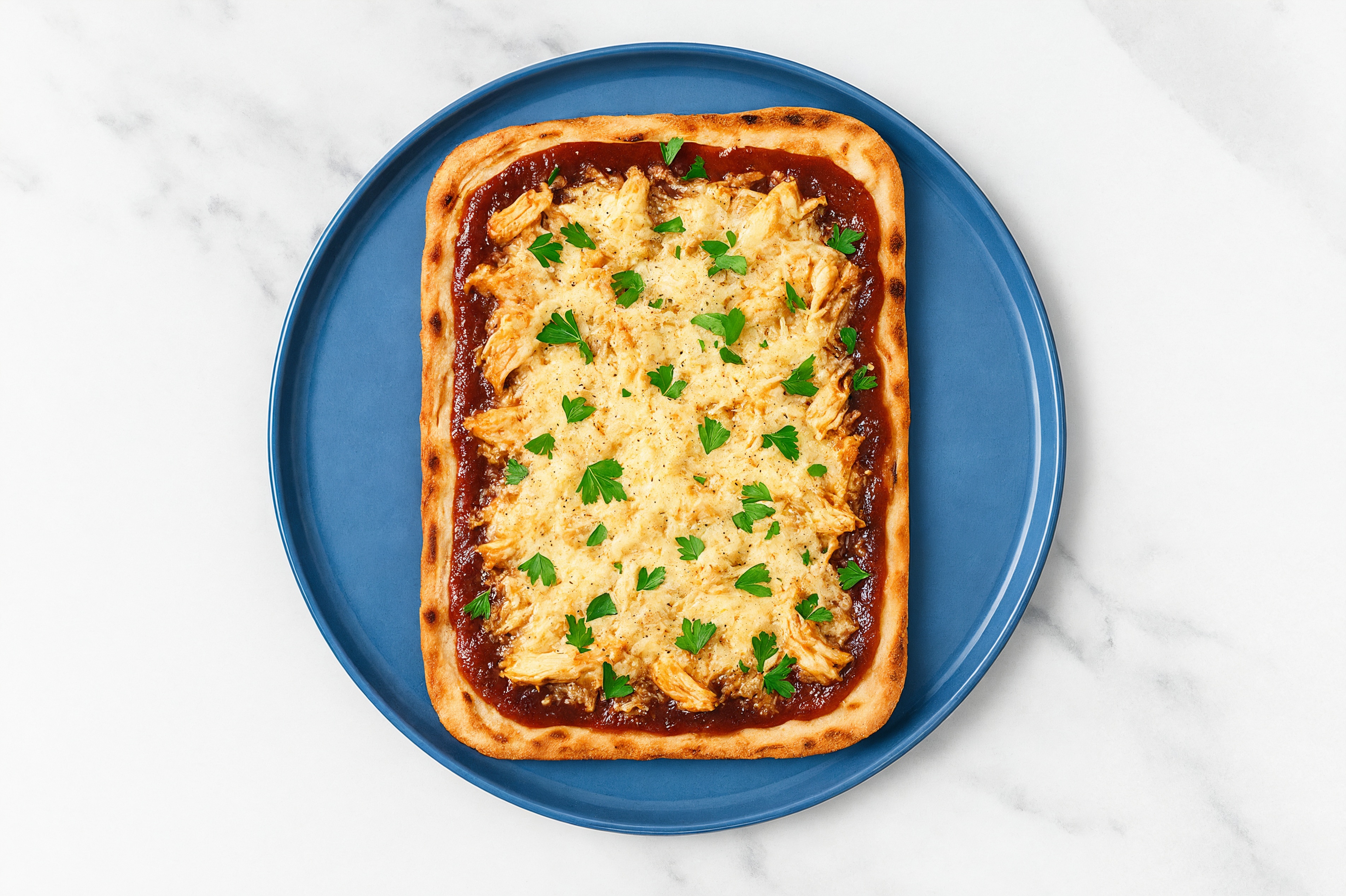 BBQ Pulled Chicken Pizza with Parsley with Grated Parmesan Cheese