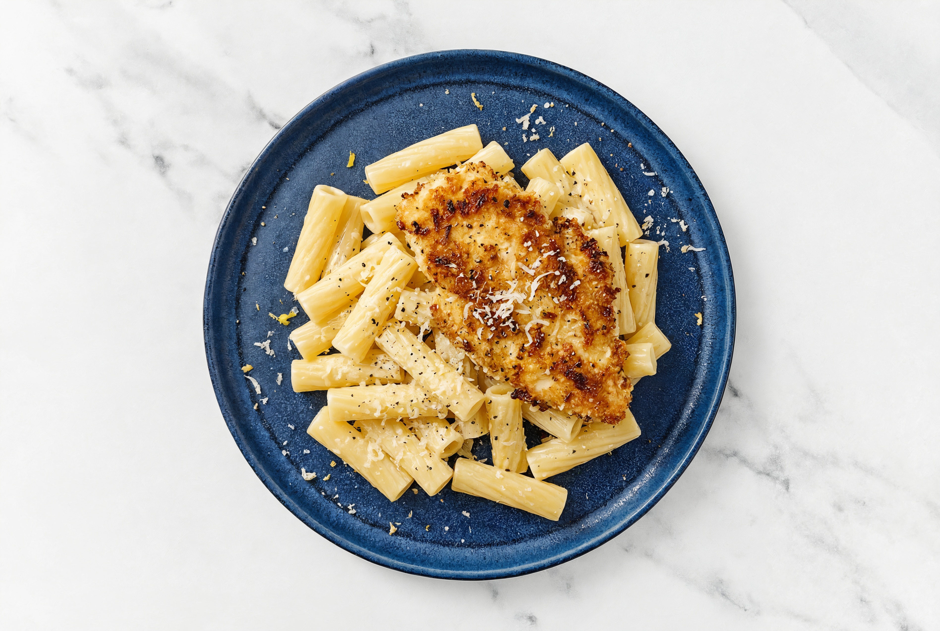 Parmesan Crusted Chicken Breasts + Lemony Rigatoni