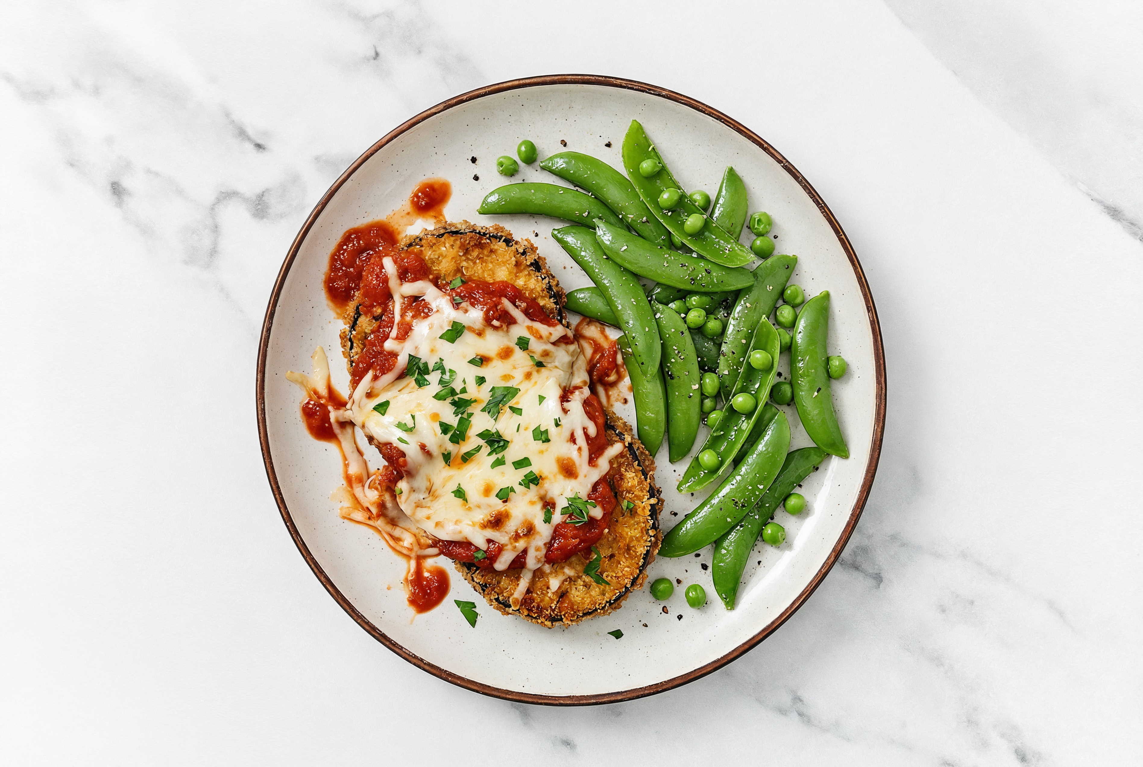 Eggplant Parmesan with Snap Peas