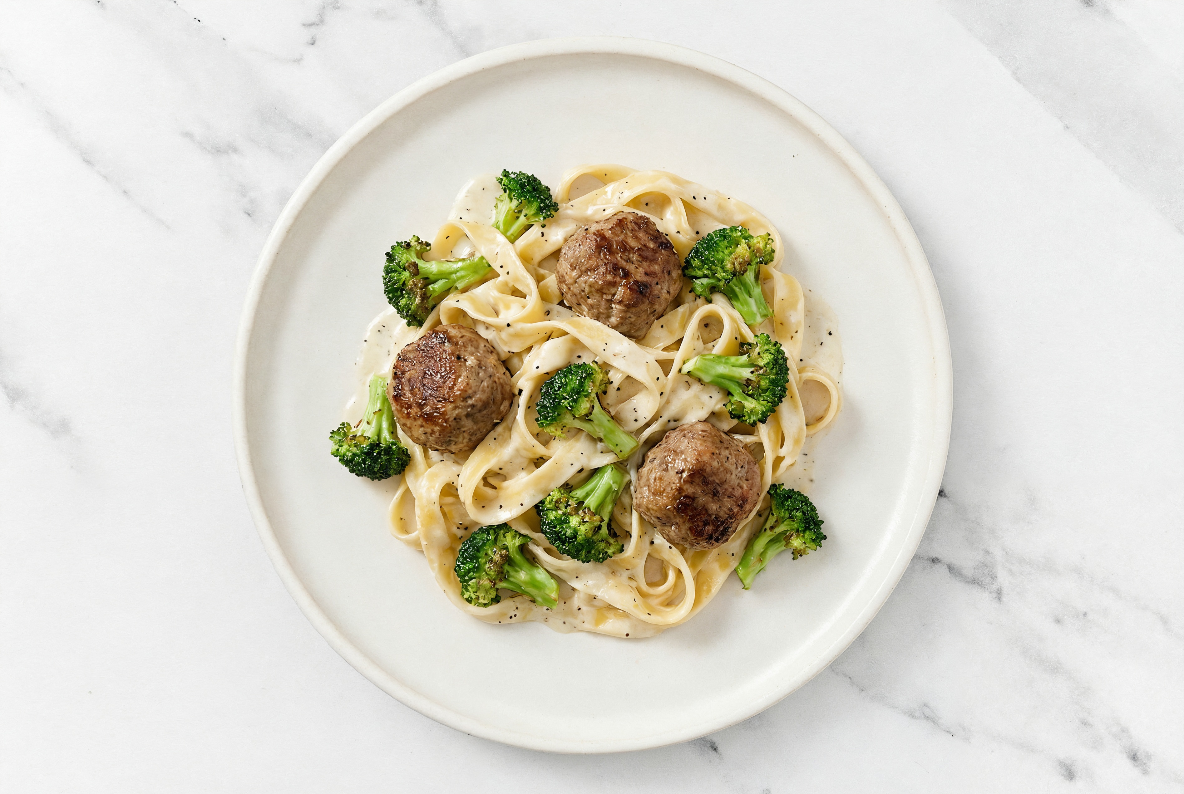 Garden Creamy Beef Meatball Tagliatelle with Classic Alfredo