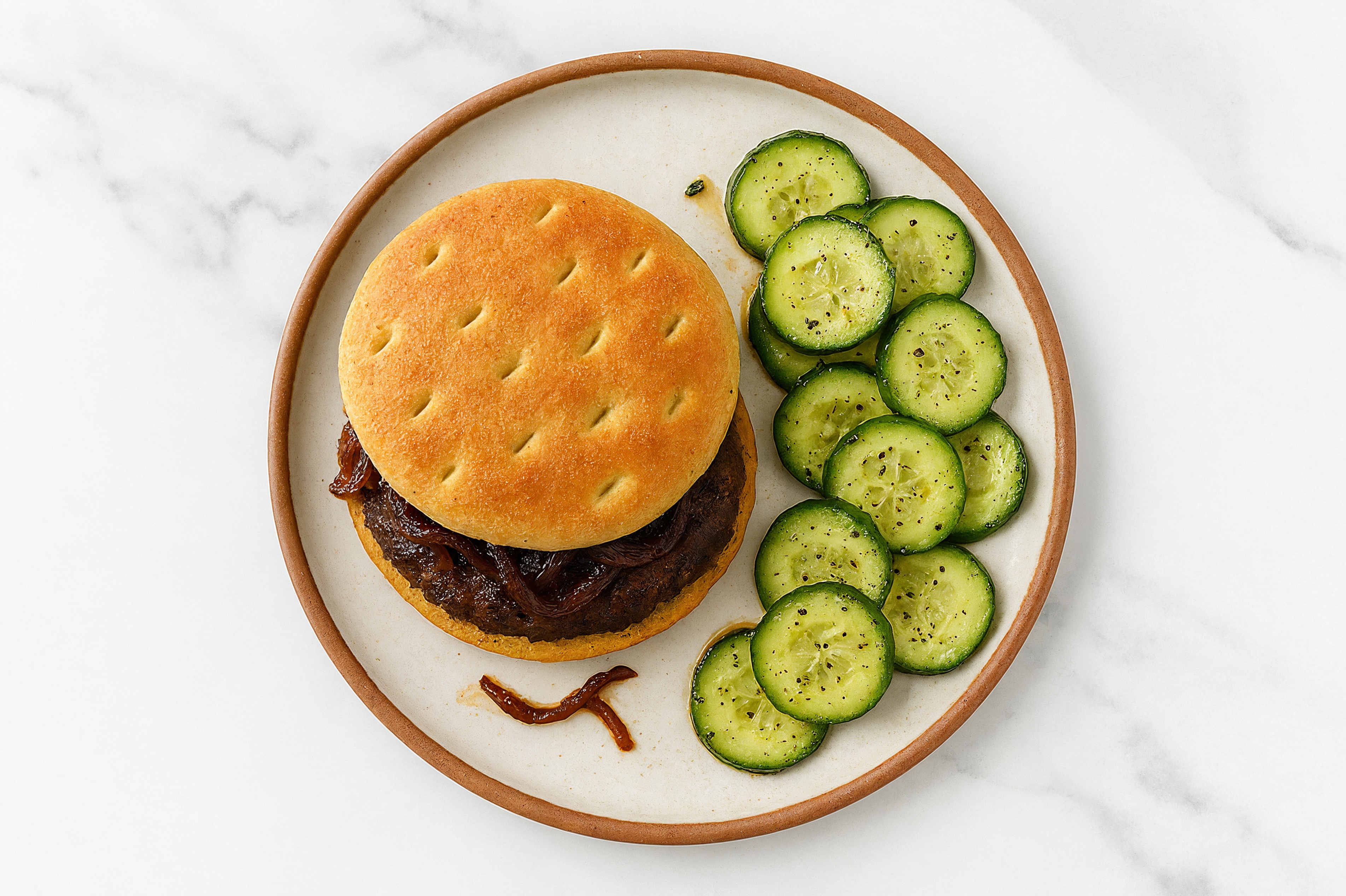  Balsamic Onion Beyond Burger + Cucumber Salad
