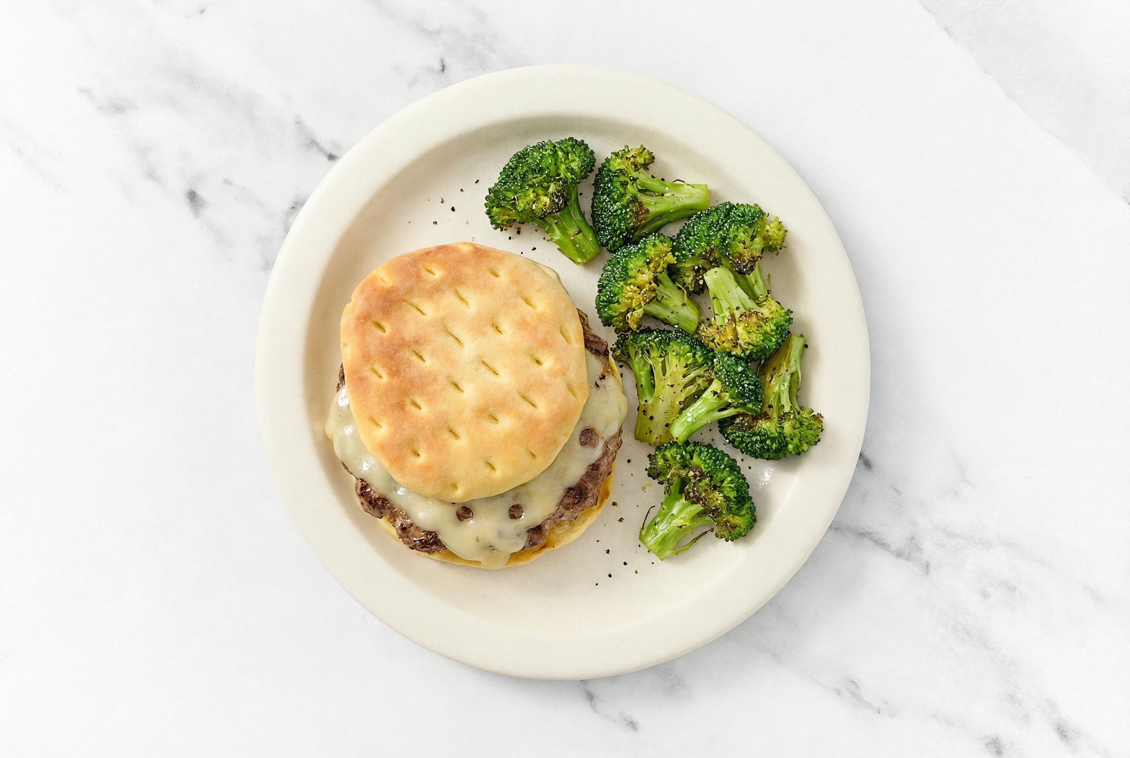 Savory Swiss Burger + Roasted Broccoli Florets
