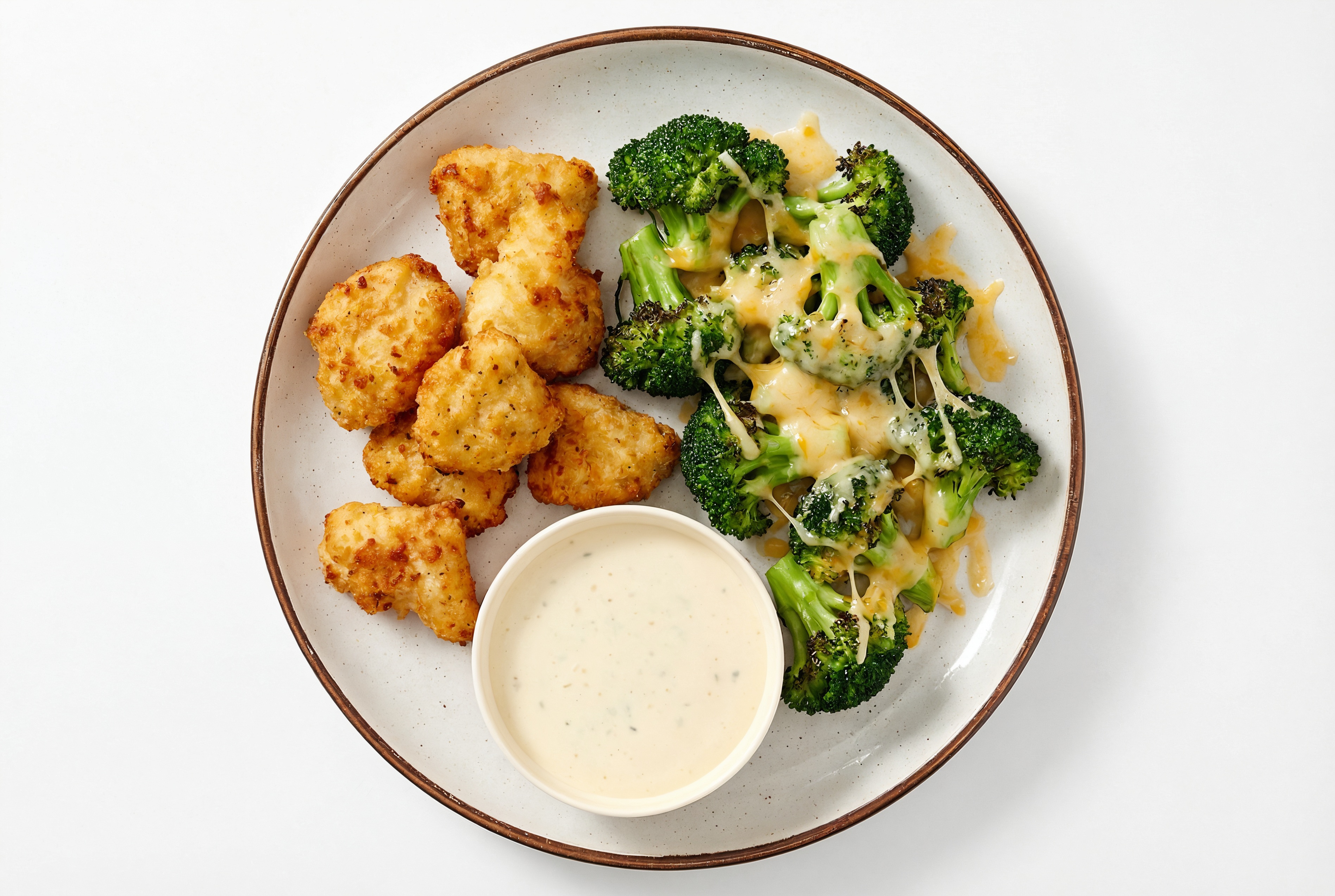 Chicken Nuggets + Cheesy Broccoli Bunches with Ranch