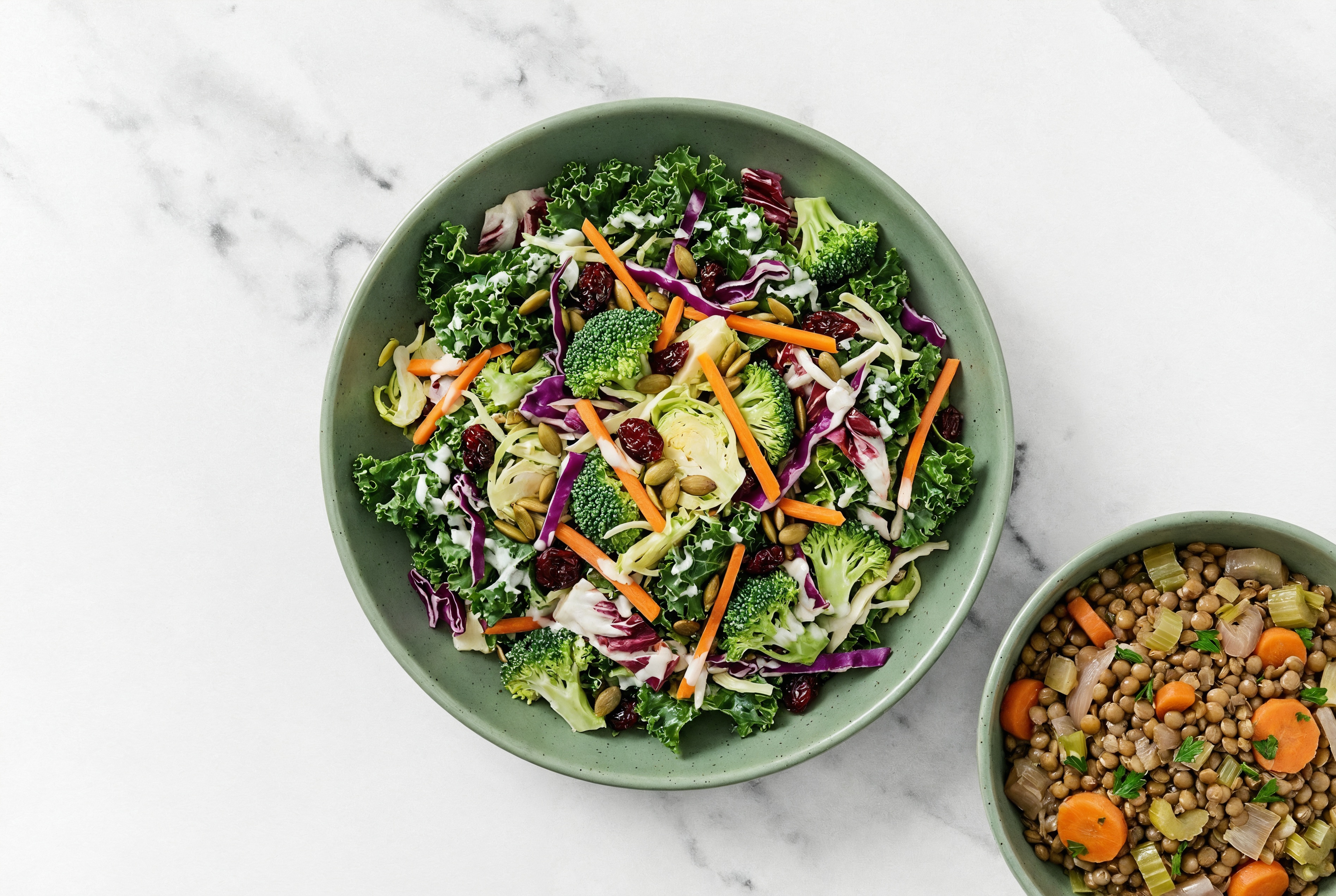 French Mirepoix Lentils  + Kale Salad