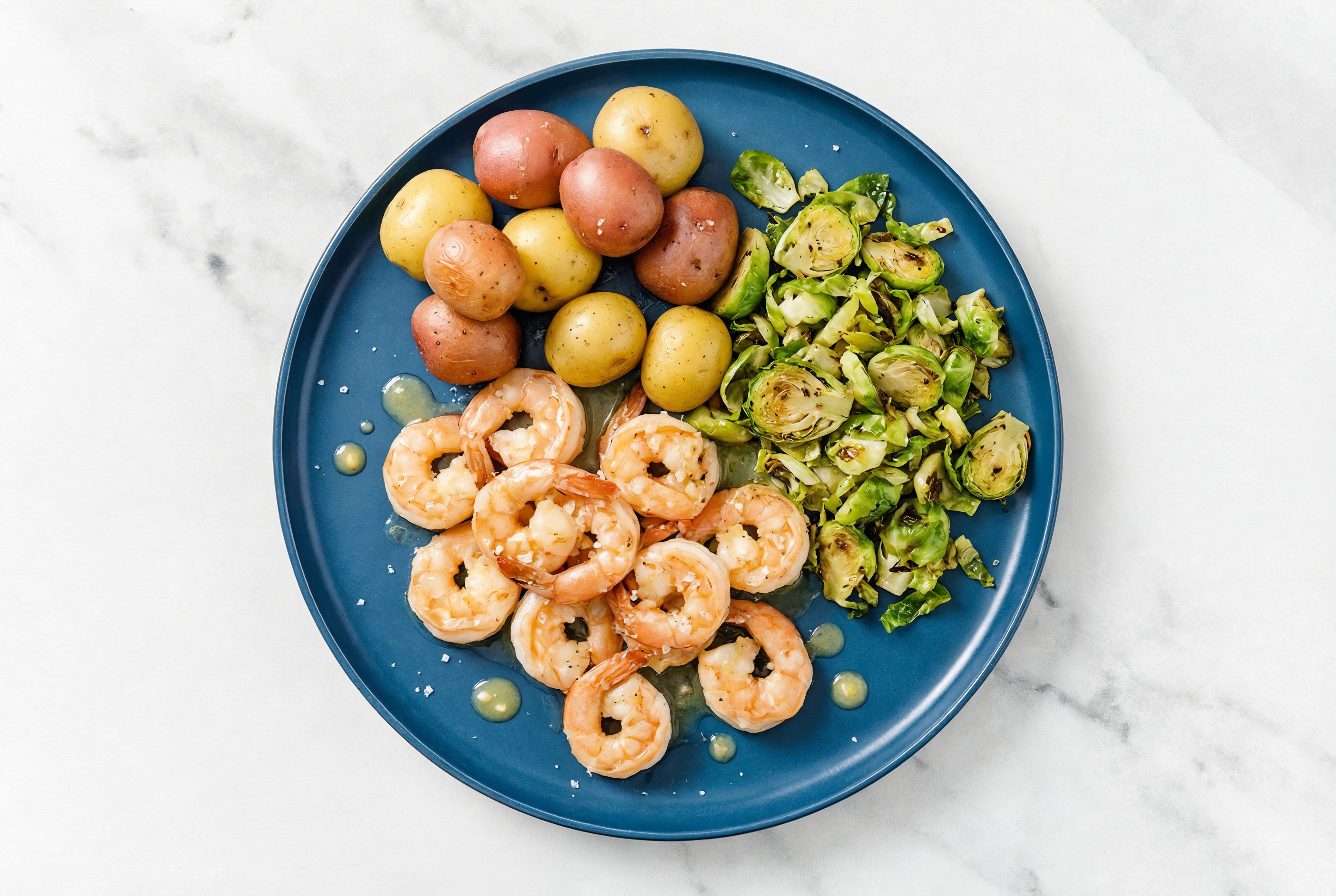 Lemon-Slow Churned Pasture Butter Shrimp with Creamer Potatoes & Brussels