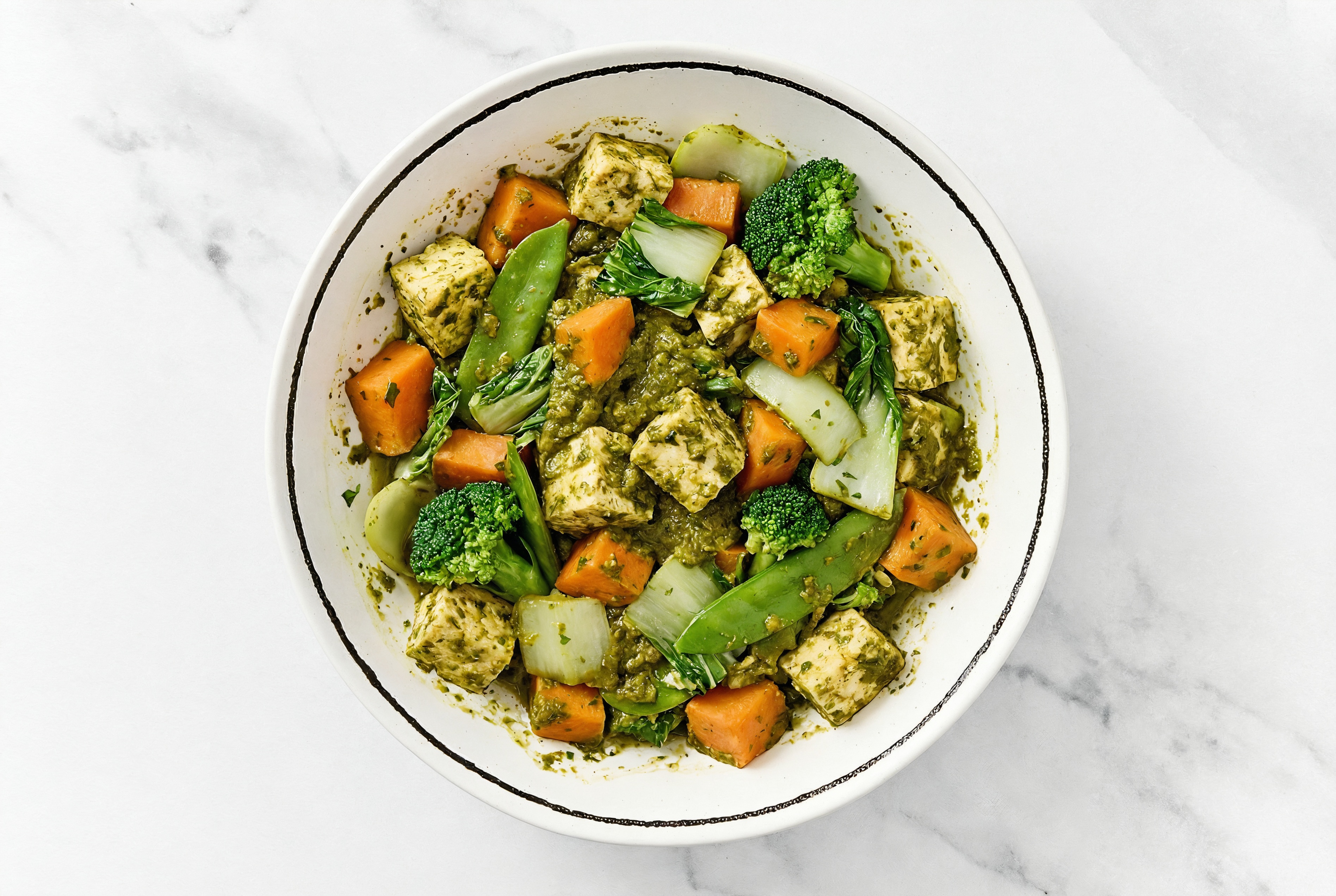 Sweet Potato Tofu Saag + Bok Choy Veggies