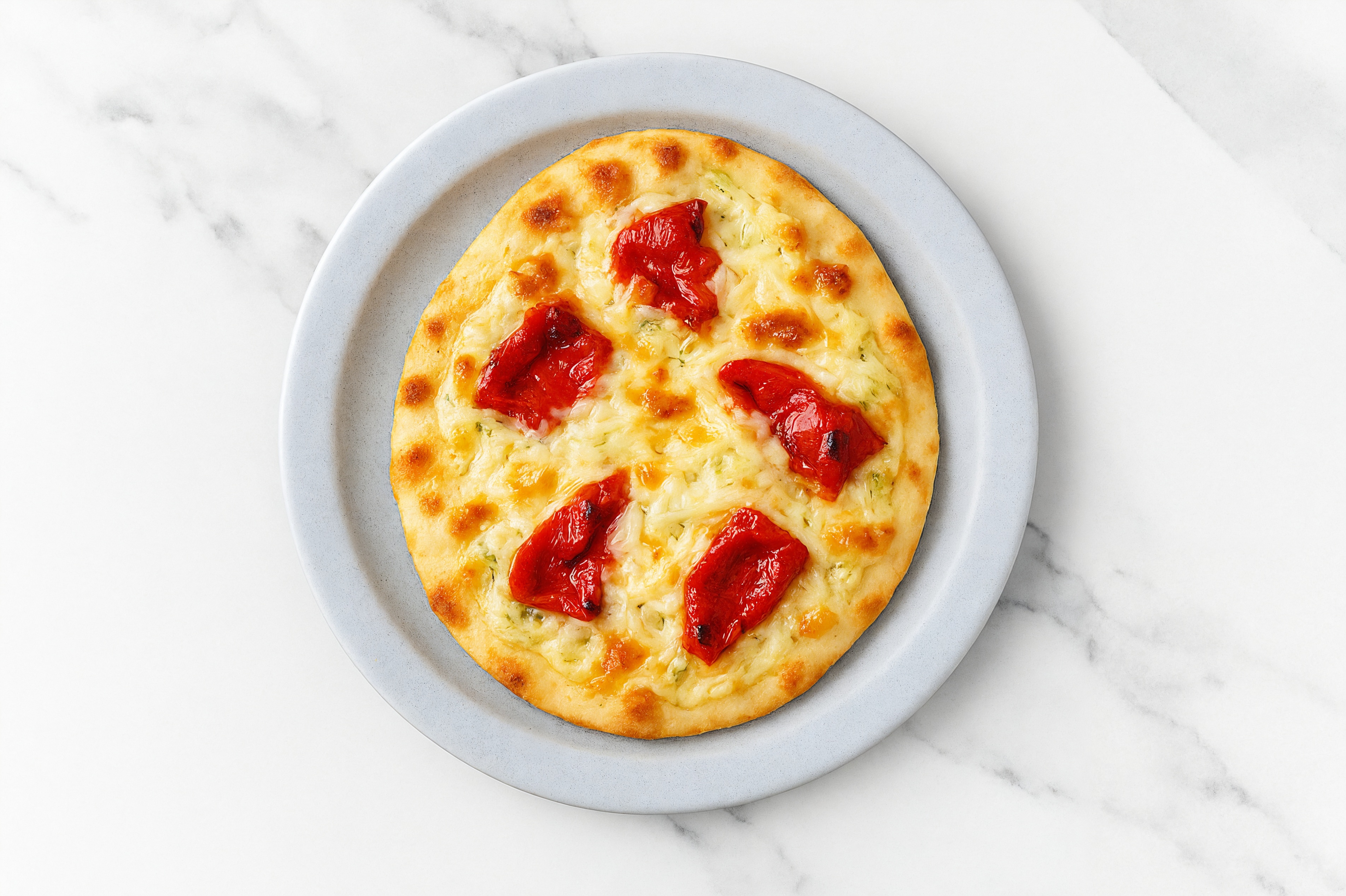 Dill Cheesy Roasted Pepper Flatbread with Shredded Mozzarella Cheese