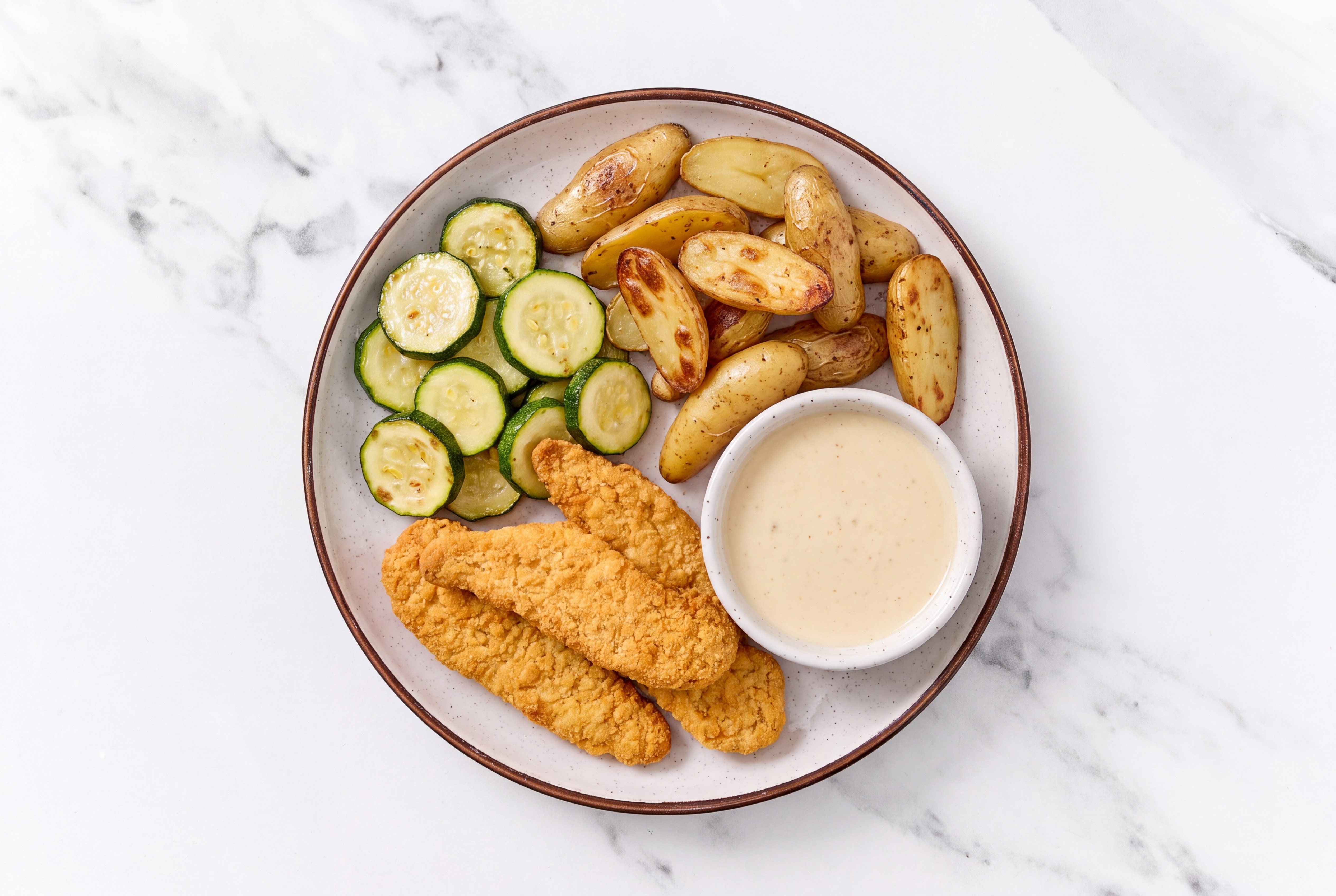 "Chicken" Tenders + Roasted Potatoes with Miso Caesar