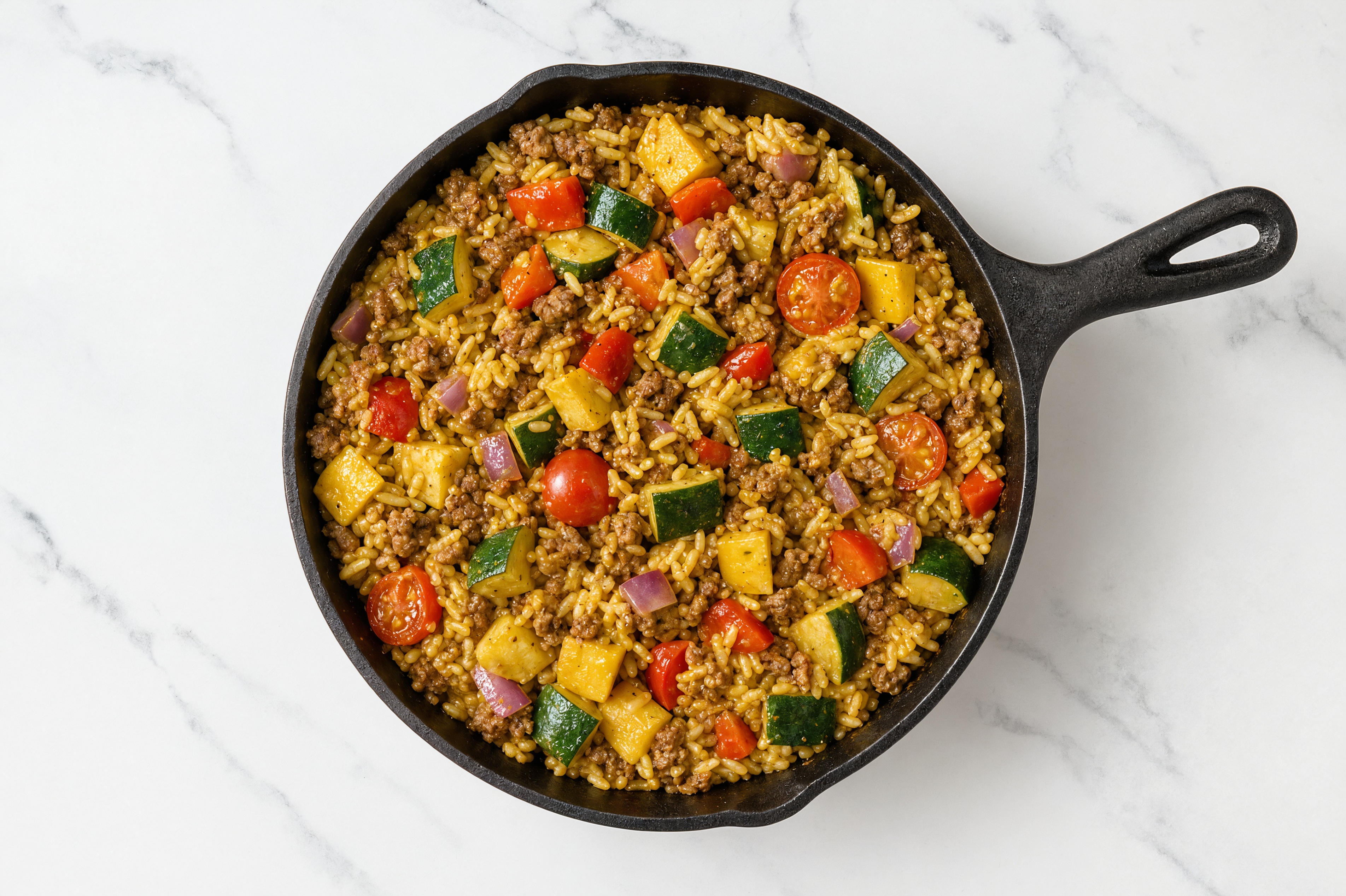  Curry Squash + Ground 93/7 Lean Beef Stir-Fry